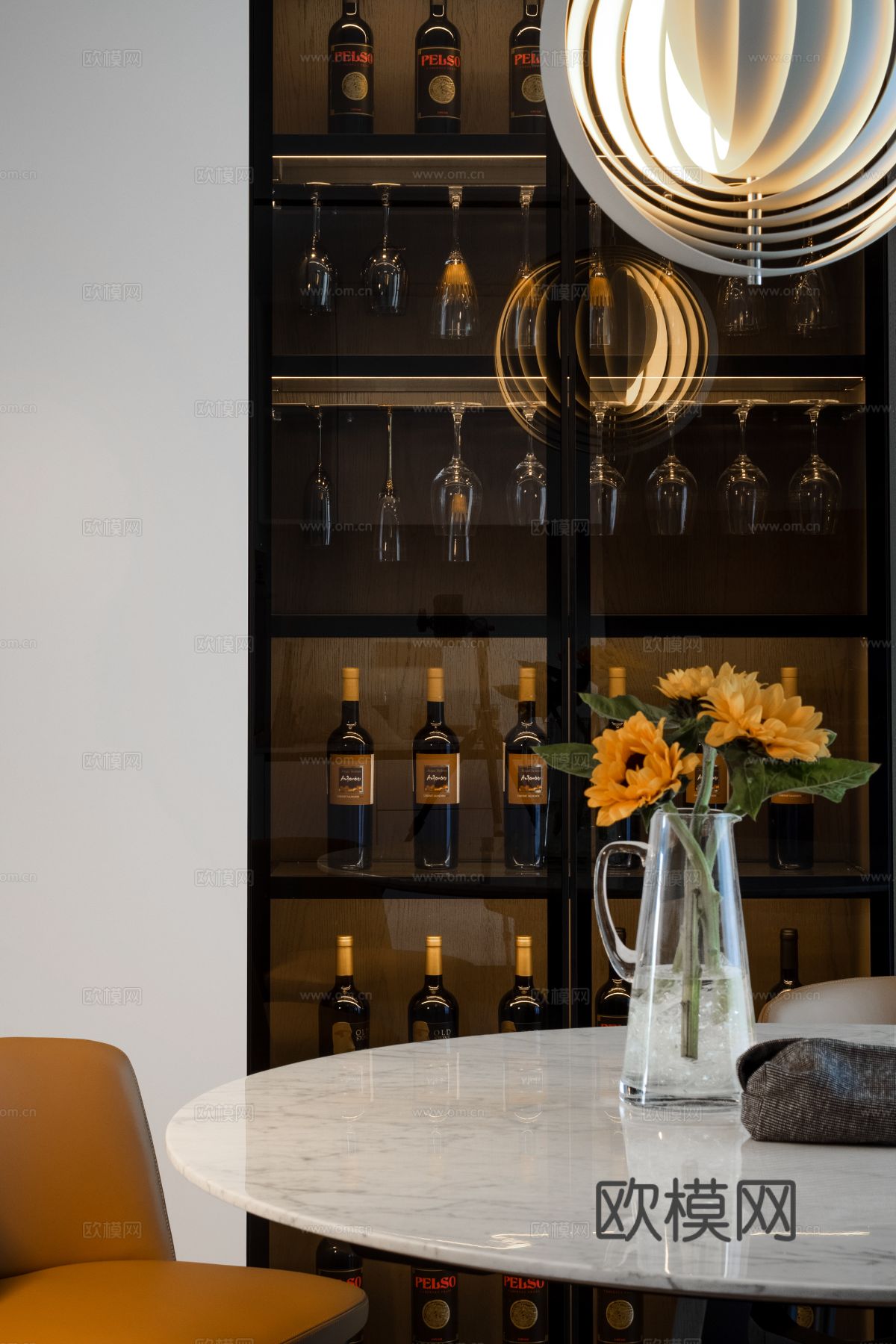 现代家装效果图客厅卧室餐厅 黑白灰极简效果图下载（渲染图1）