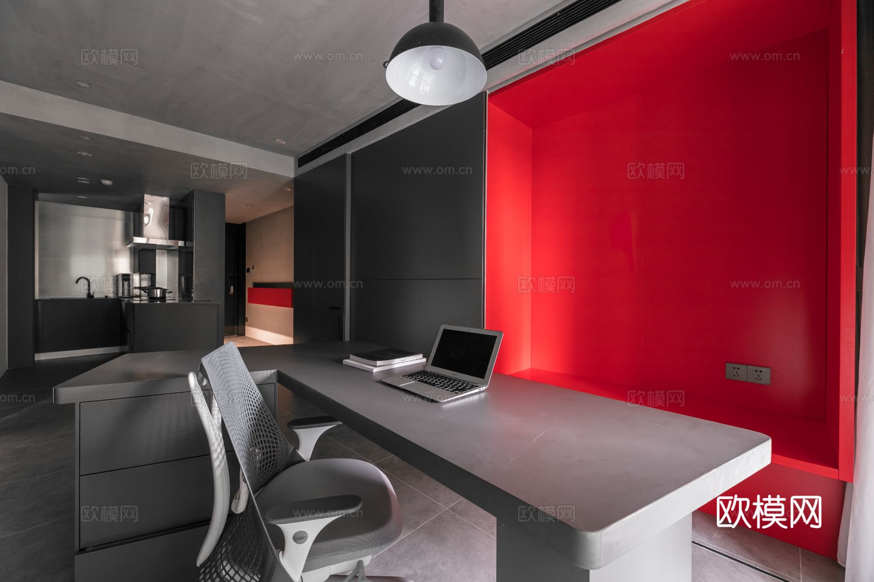 现代家装效果图客厅卧室餐厅 黑白灰极简效果图下载（渲染图1）