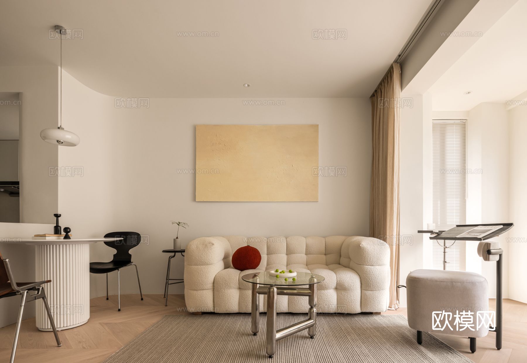 现代家装设计 客厅卧室餐厅 黑白灰 公寓效果图下载（渲染图3）