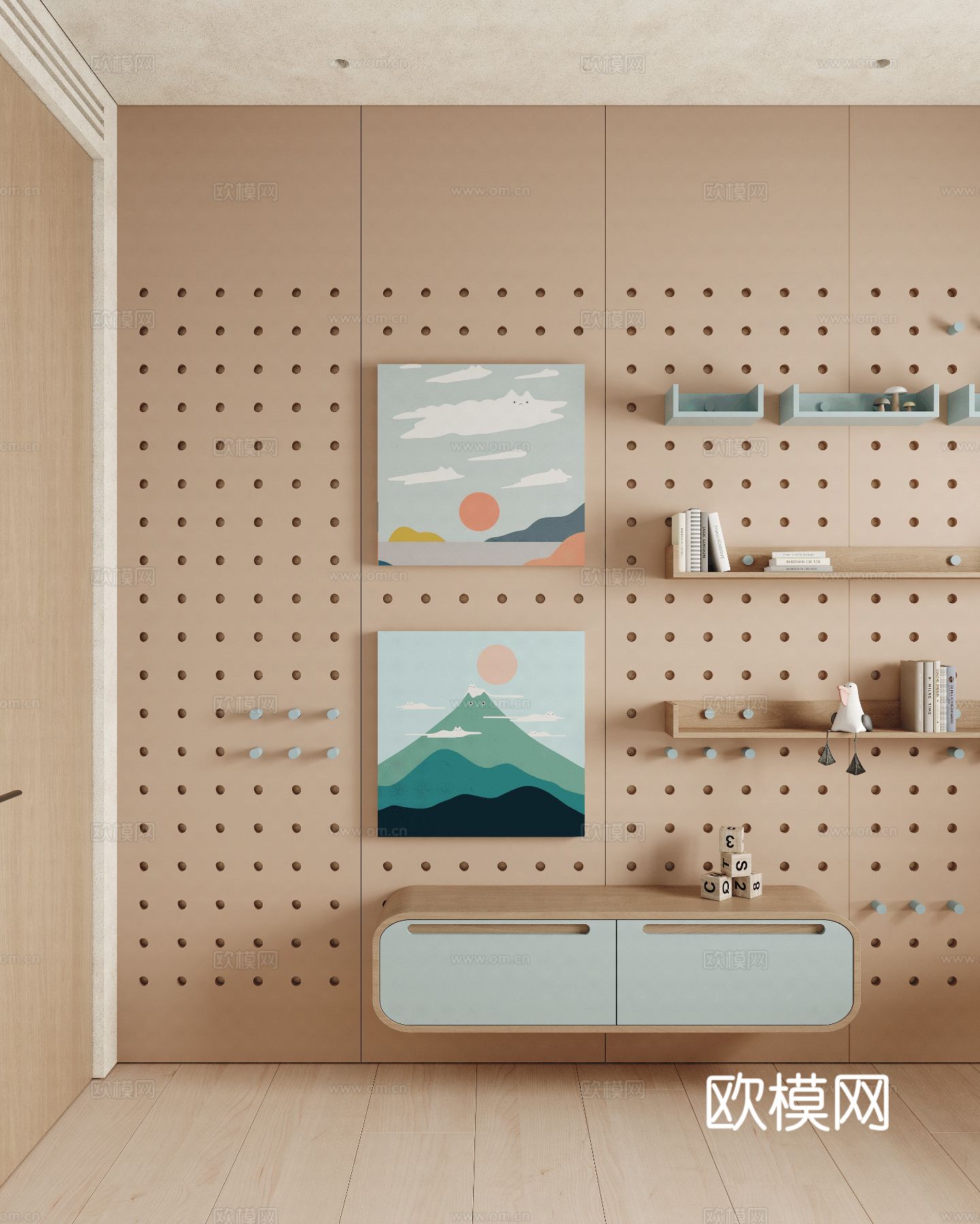 现代家装设计 客厅卧室餐厅 黑白灰 公寓效果图下载（渲染图3）