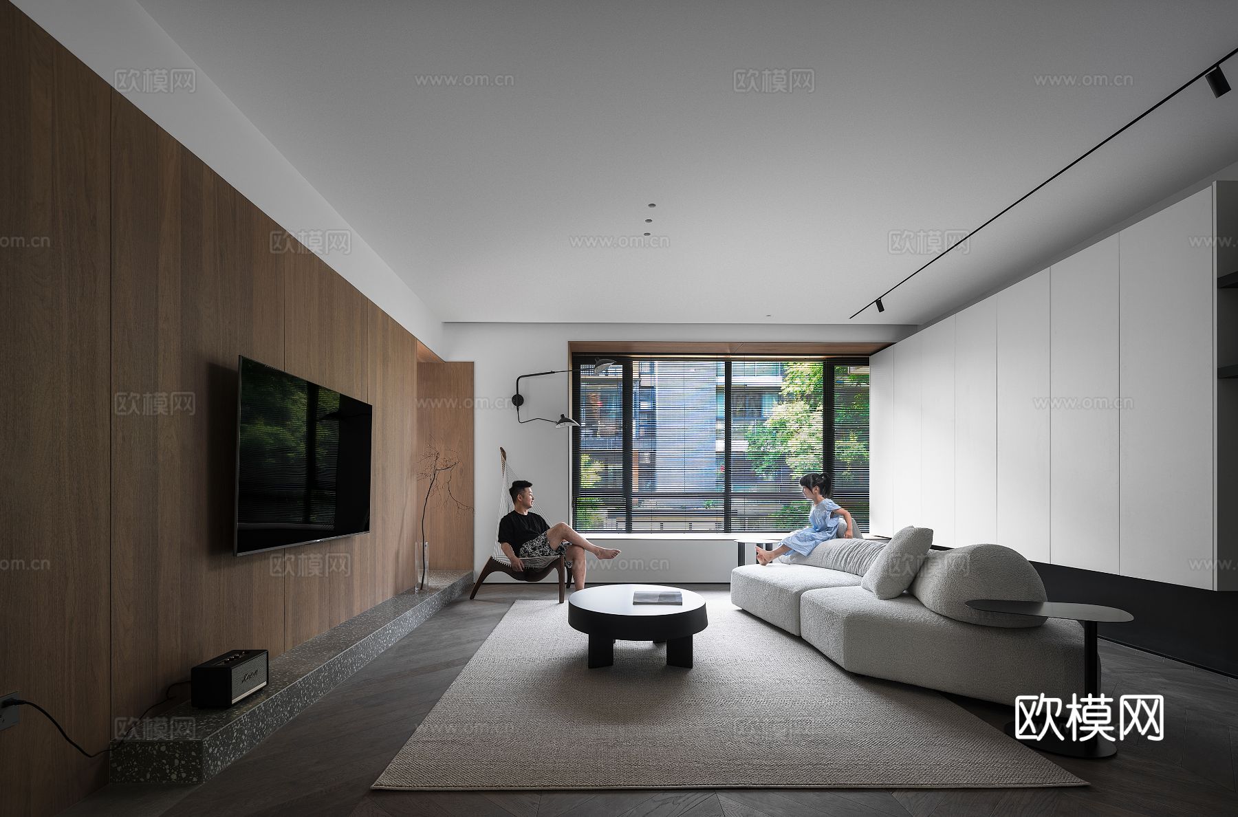 现代家装效果图 客厅卧室餐厅 高级黑白灰效果图下载（渲染图2）