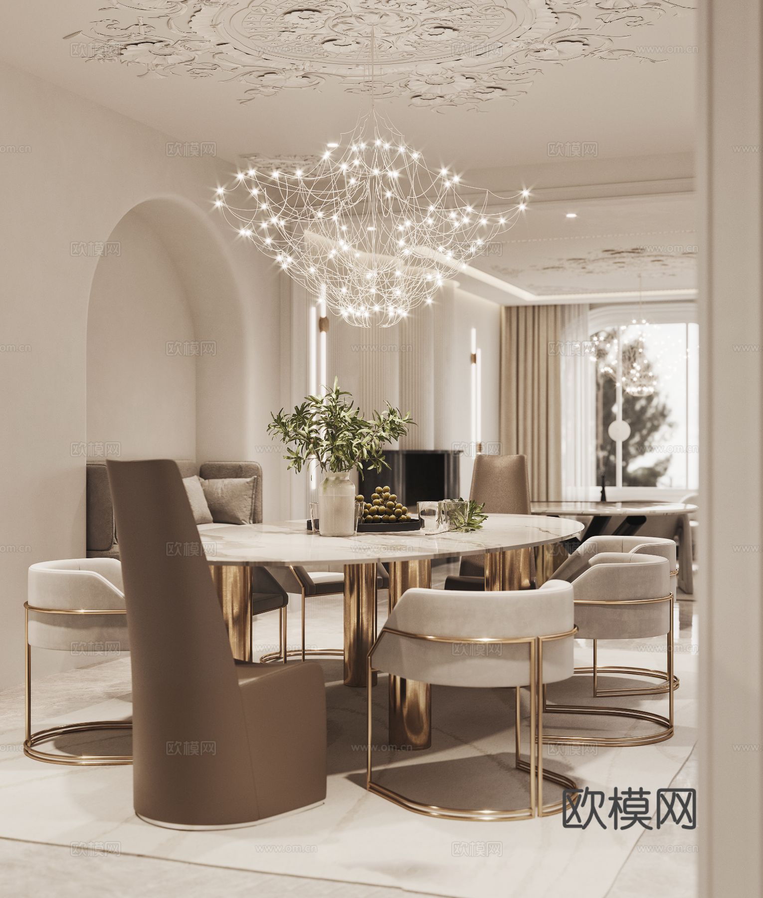 现代奶油风家装效果图客厅卧室餐厅 黑白灰极简效果图下载（渲染图4）