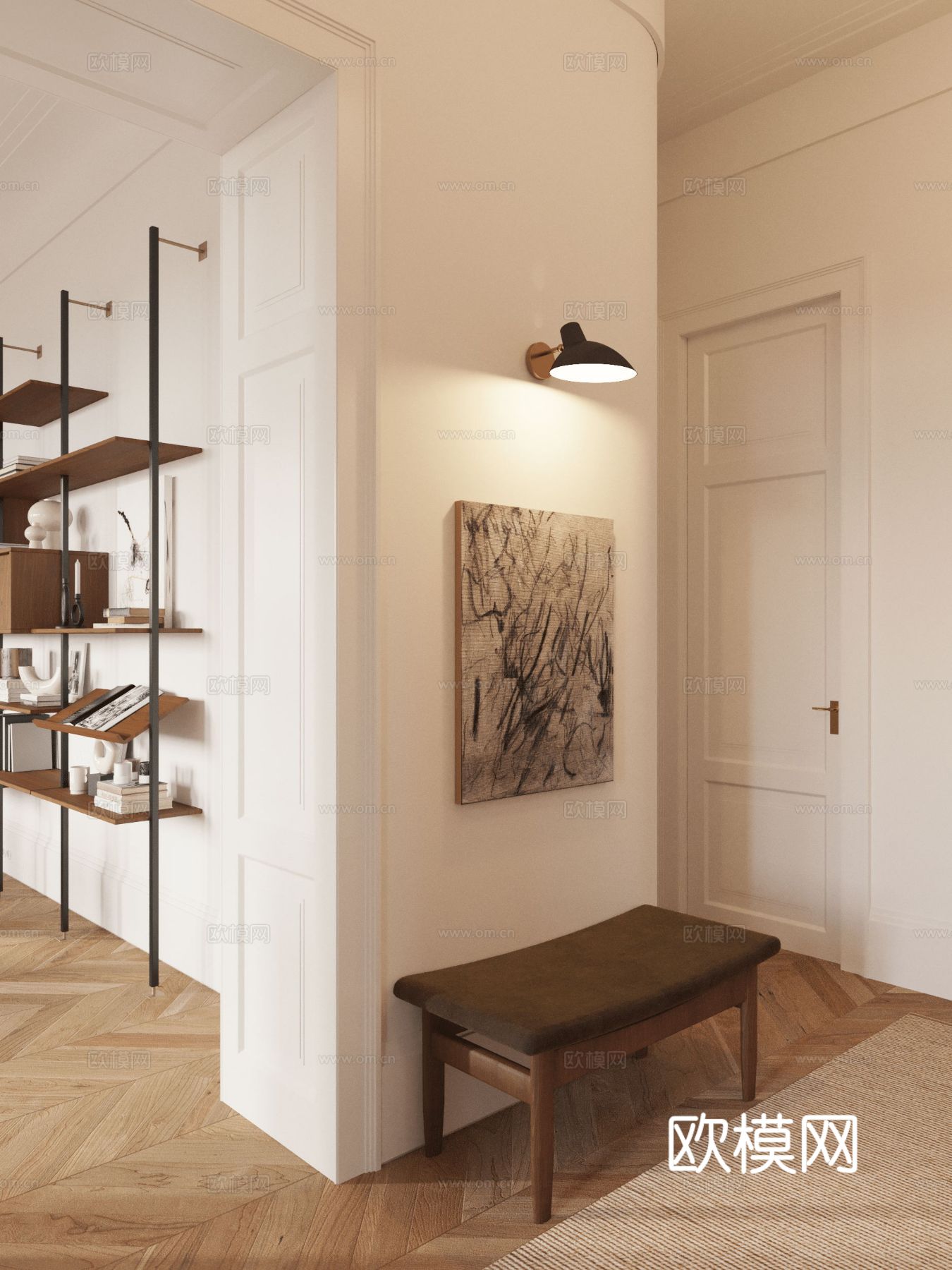 现代奶油风家装效果图客厅卧室餐厅 黑白灰极简效果图下载（渲染图9）