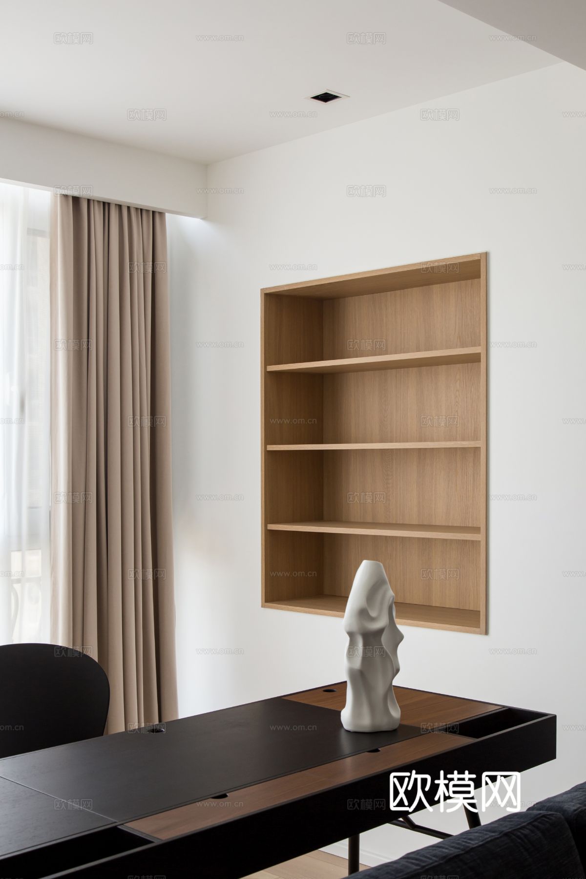 原木效果图客厅卧室餐厅 黑白灰极简效果图下载（渲染图12）