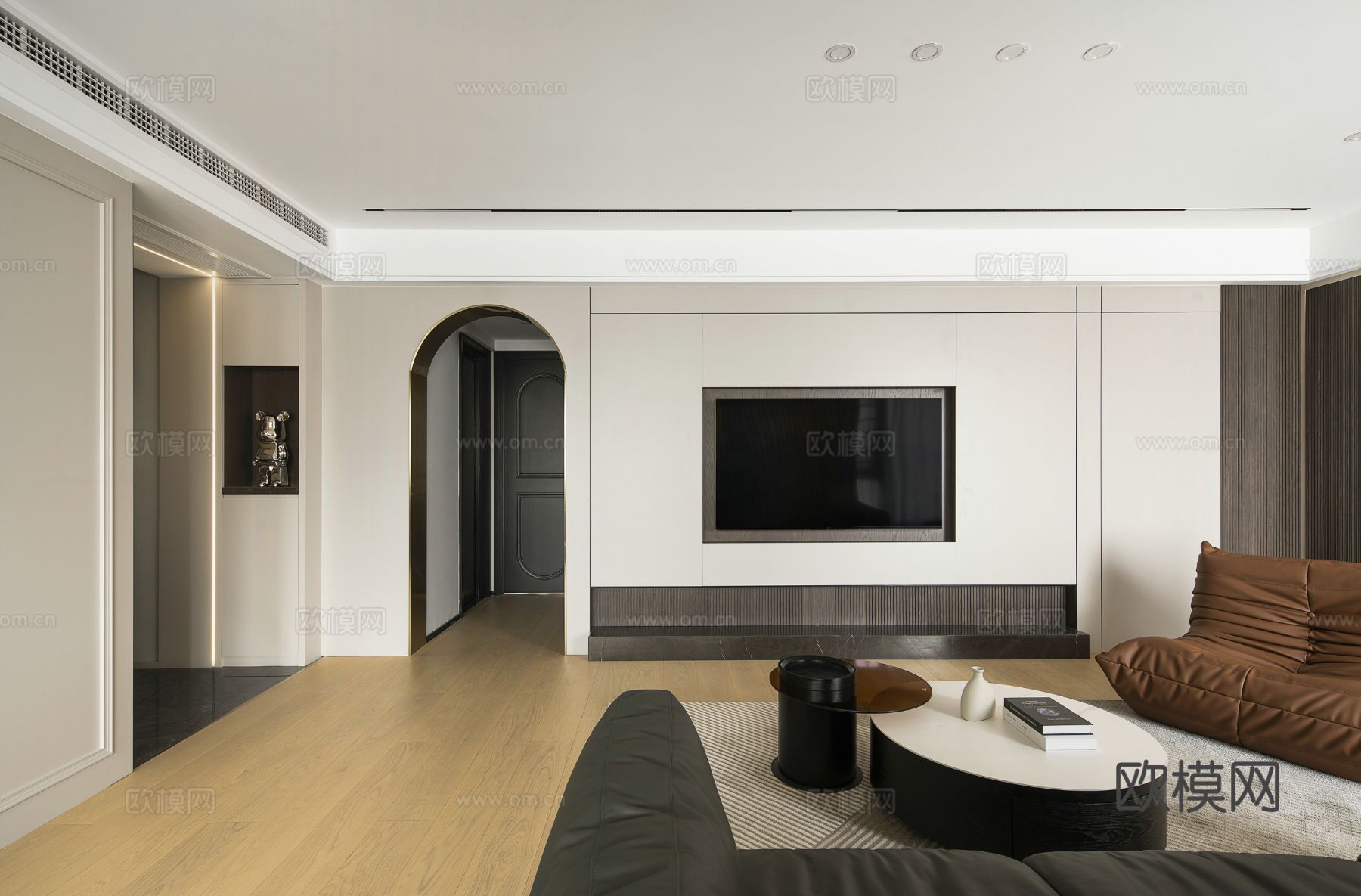 现代家装设计 客厅卧室餐厅 黑白灰 公寓效果图下载（渲染图3）