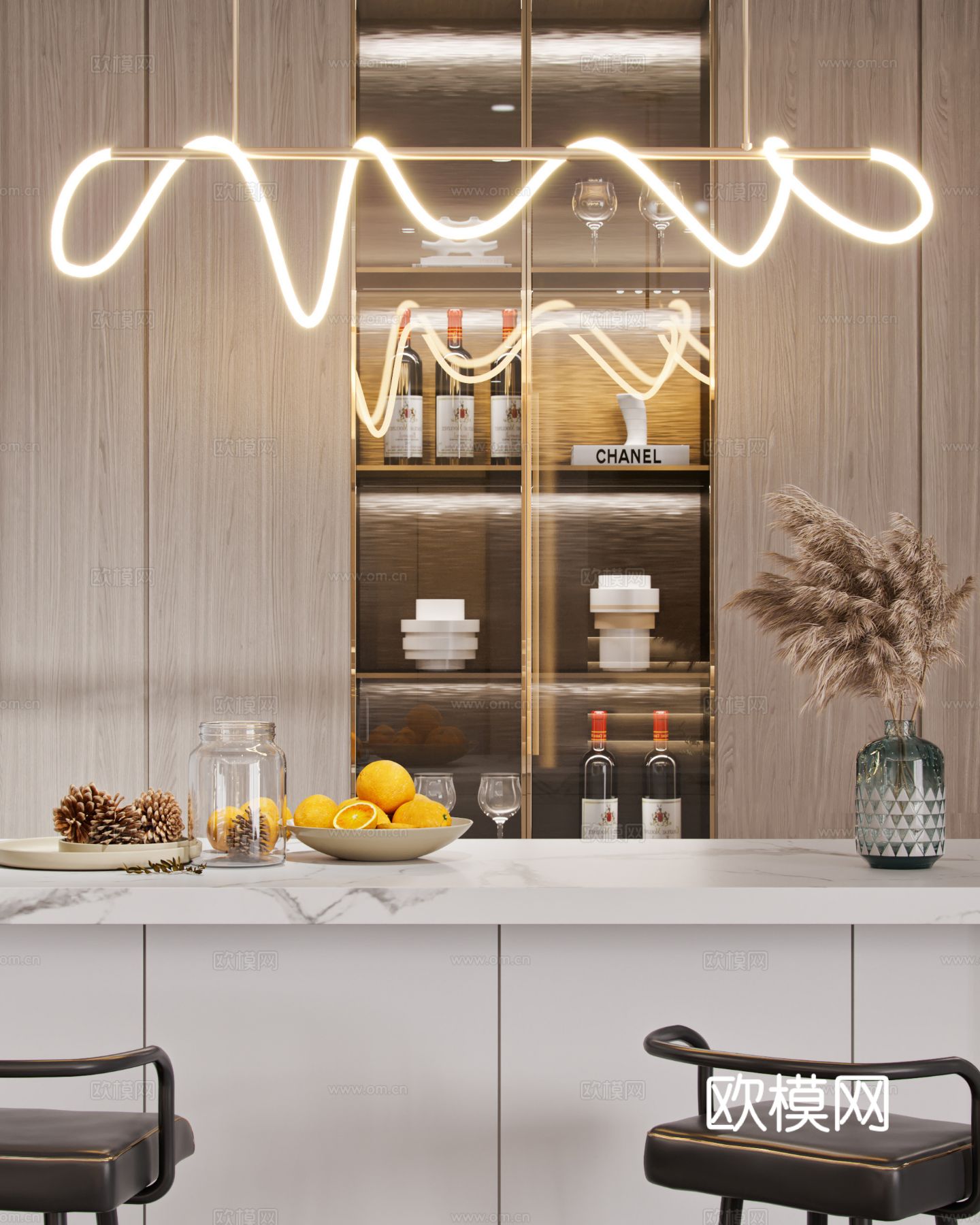 奶油风家装效果图客厅卧室餐厅 黑白灰极简效果图下载（渲染图11）