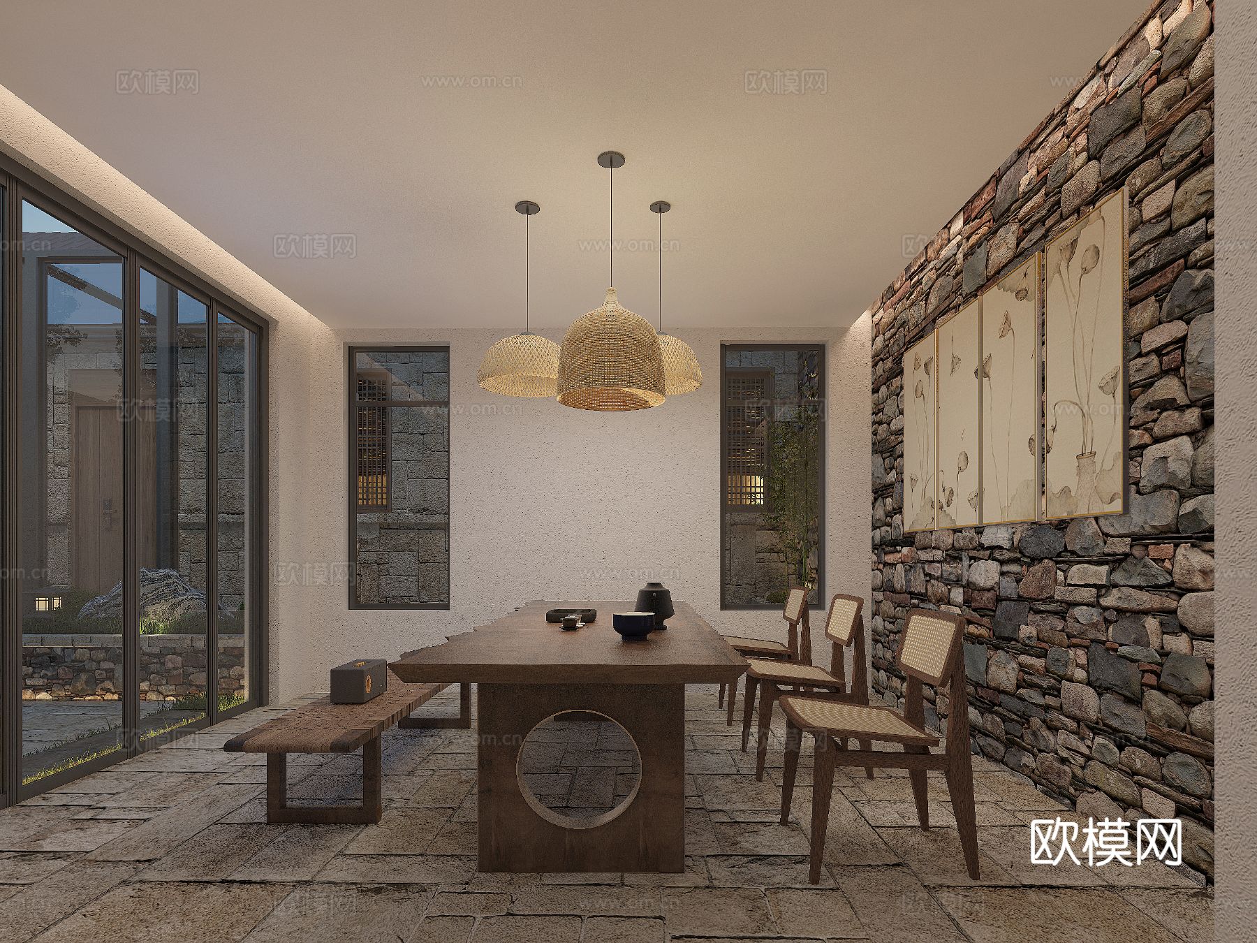 花猪泰山和居民宿庭院效果图下载（渲染图4）