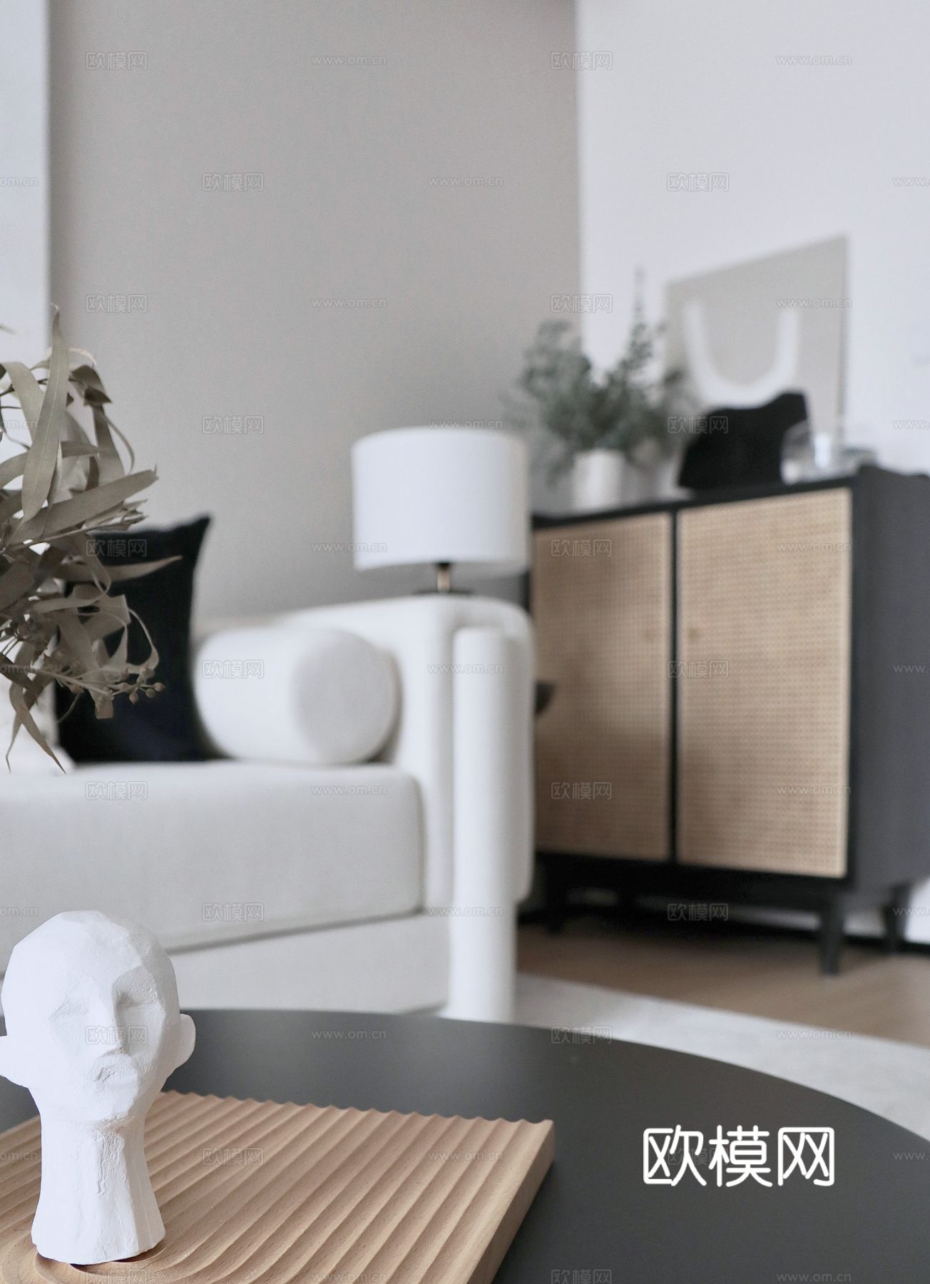 现代奶油风家装效果图客厅卧室餐厅 黑白灰极简效果图下载（渲染图2）