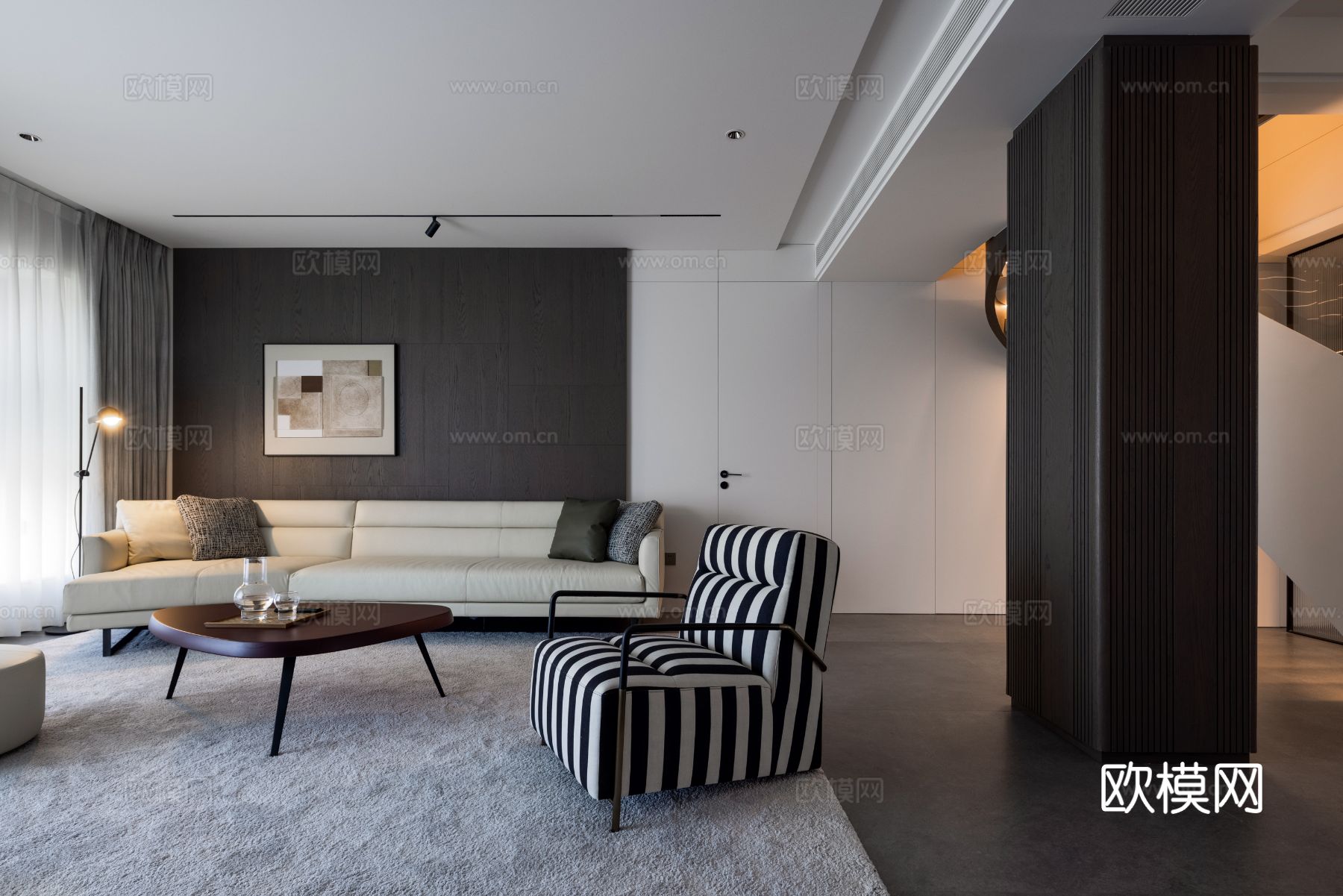 现代家装效果图客厅卧室餐厅 黑白灰极简效果图下载（渲染图4）