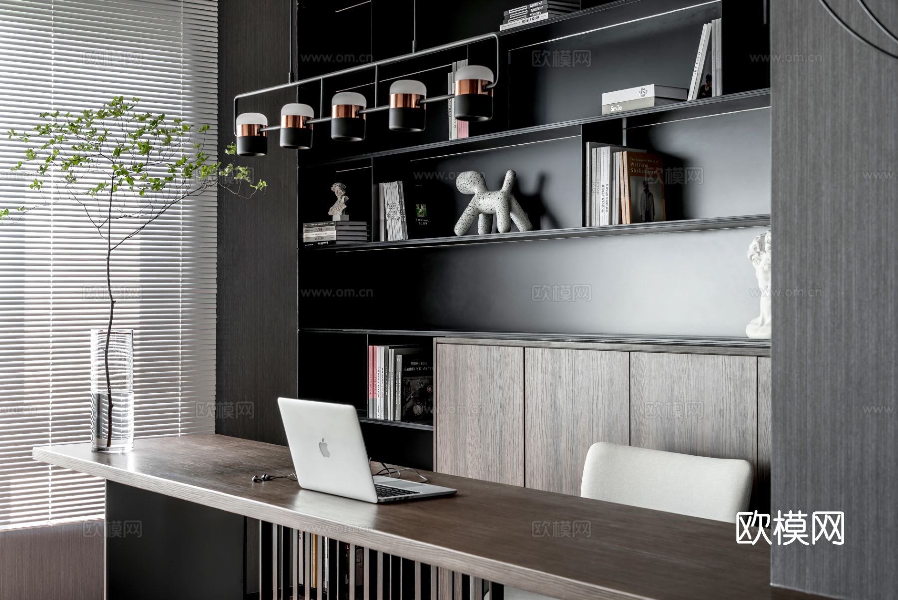 现代家装效果图 客厅卧室餐厅 高级黑白灰效果图下载（渲染图10）