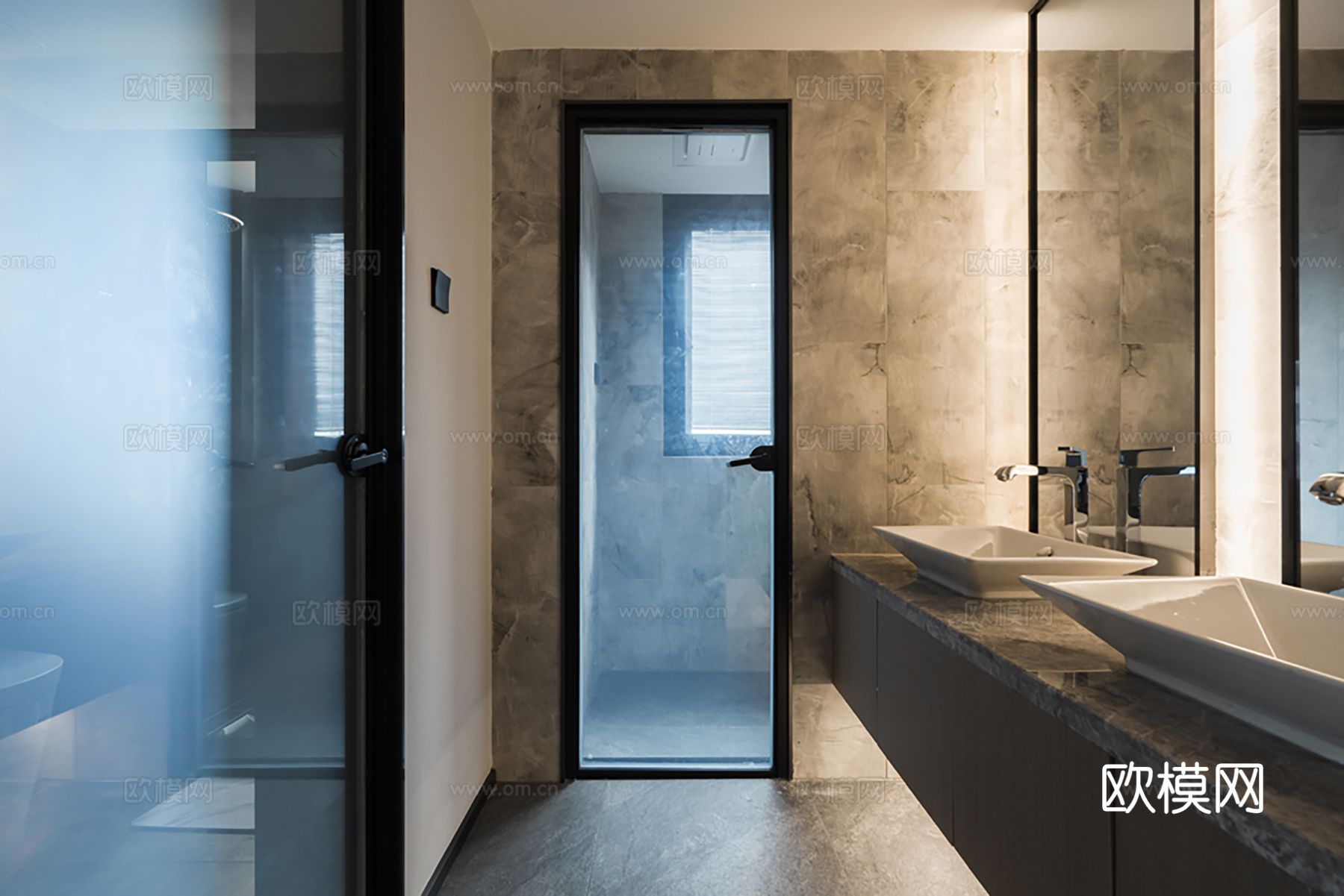 现代家装效果图客厅卧室餐厅黑白灰效果图下载（渲染图9）