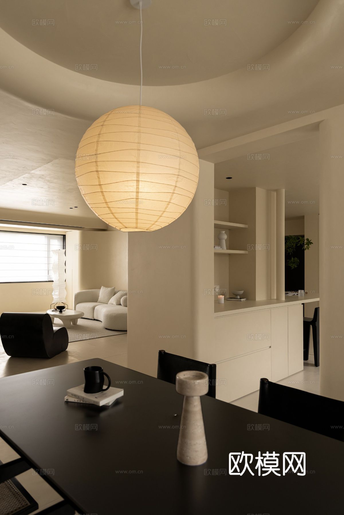 奶油风设计 客厅卧室餐厅 黑白灰 公寓效果图效果图下载（渲染图10）