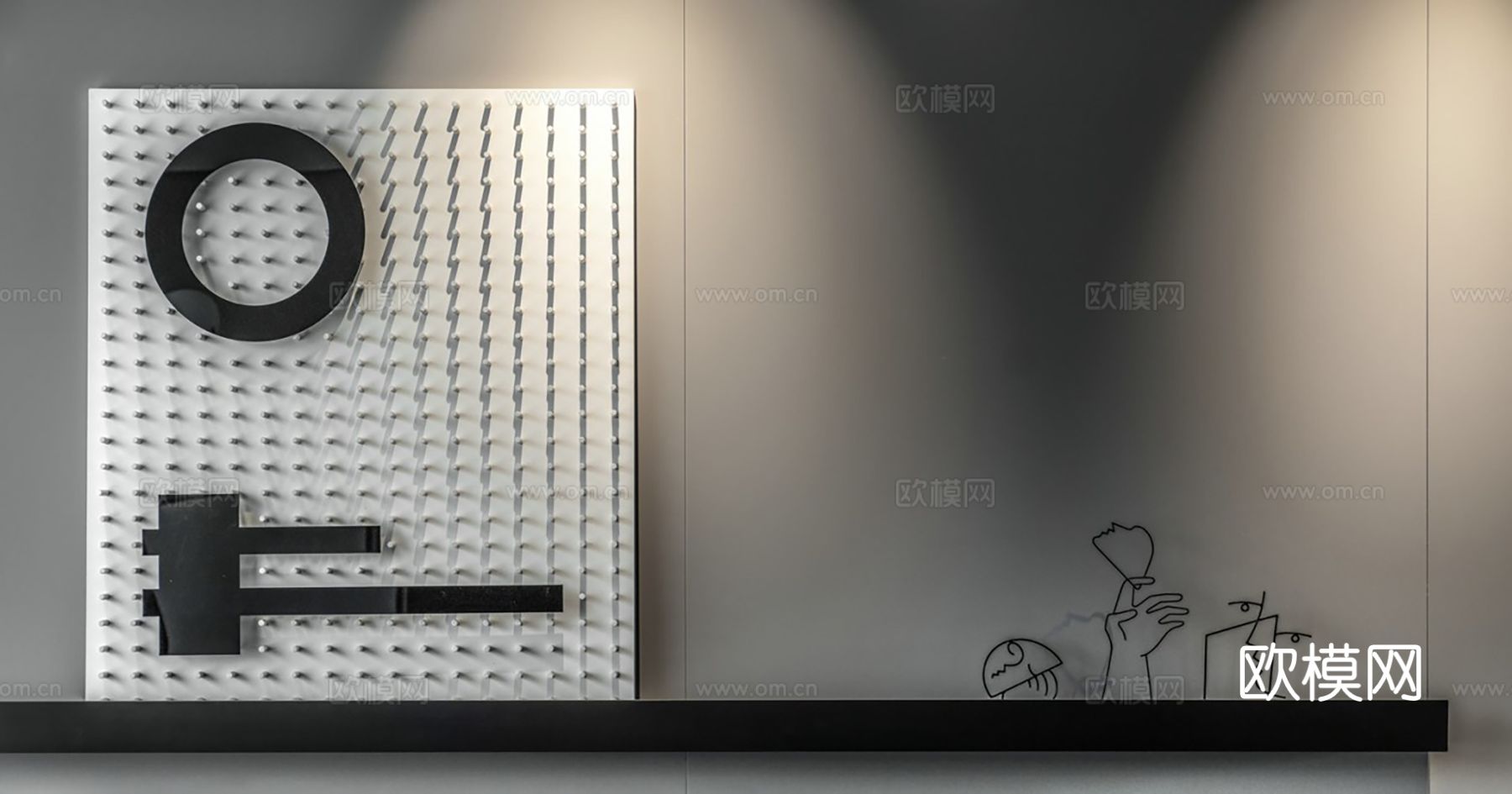 现代家装效果图客厅卧室餐厅 黑白灰极简效果图下载（渲染图3）