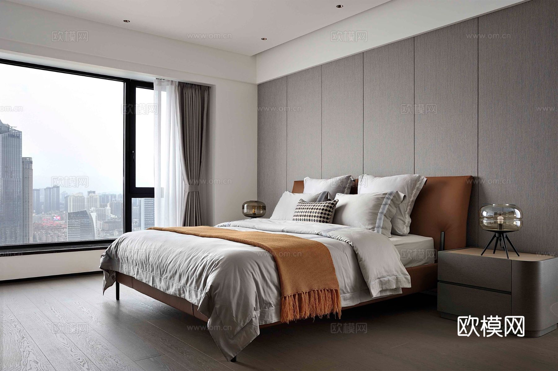 现代330m²大平层家装效果图客厅卧室餐厅 黑白灰极简效果图下载（渲染图7）