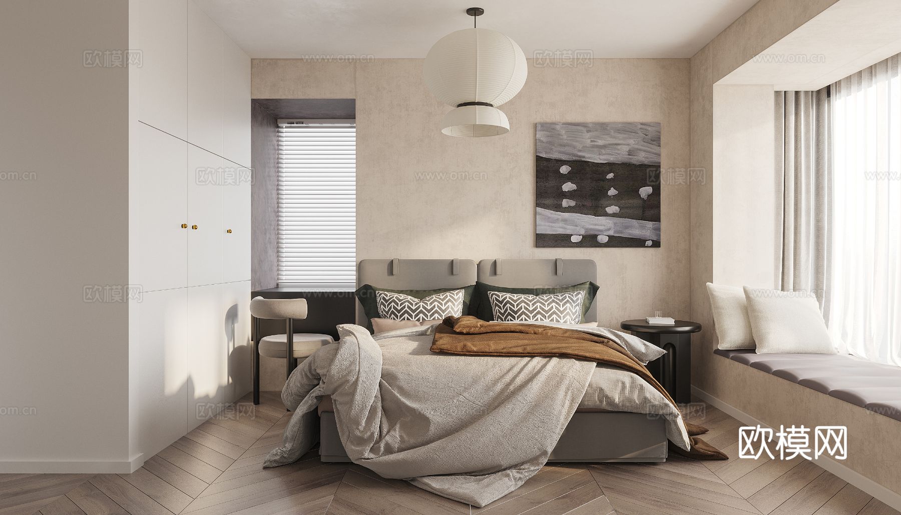现代家装设计 客厅卧室餐厅 黑白灰 公寓效果图下载（渲染图17）
