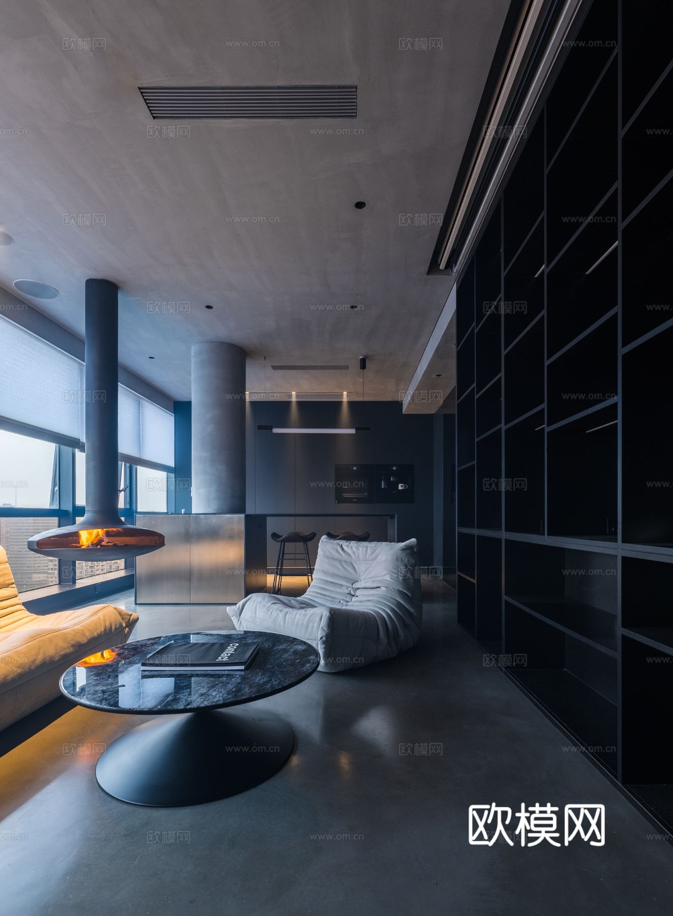 现代家装效果图客厅卧室餐厅 黑白灰极简效果图下载（渲染图12）