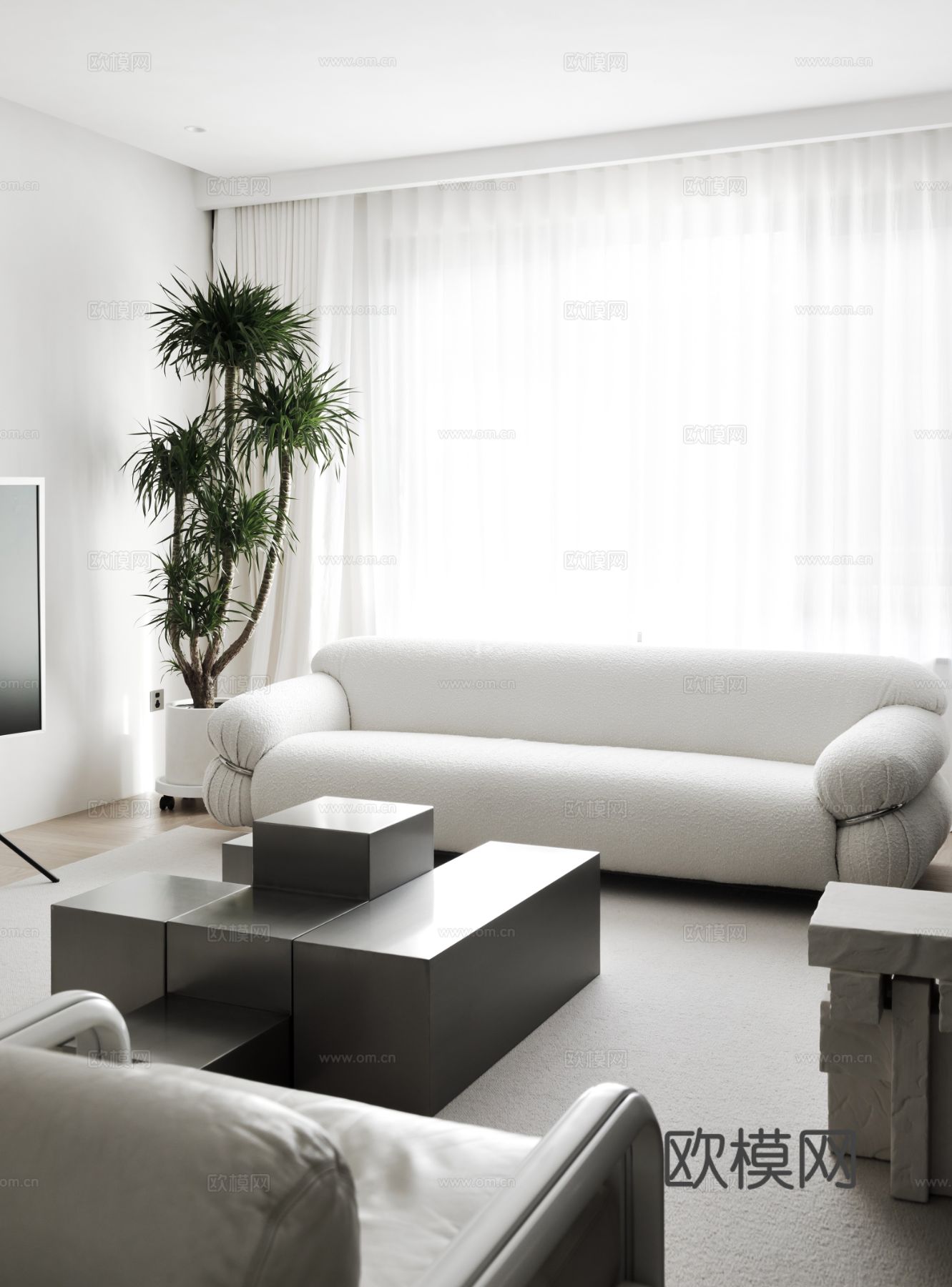现代家装效果图 客厅卧室餐厅 高级黑白灰 纯净至简效果图下载（渲染图10）