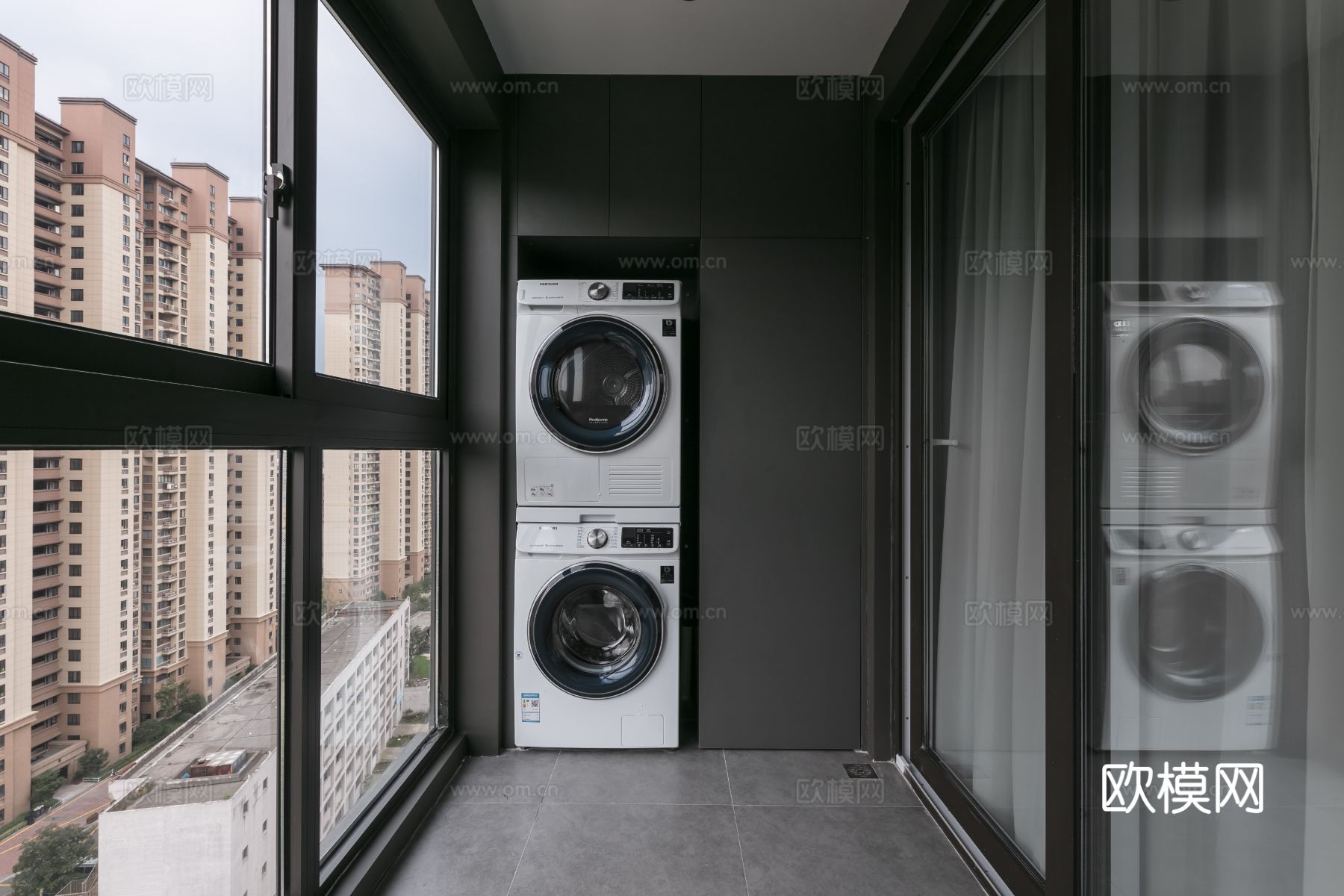 现代家装效果图客厅卧室餐厅 黑白灰极简效果图下载（渲染图5）