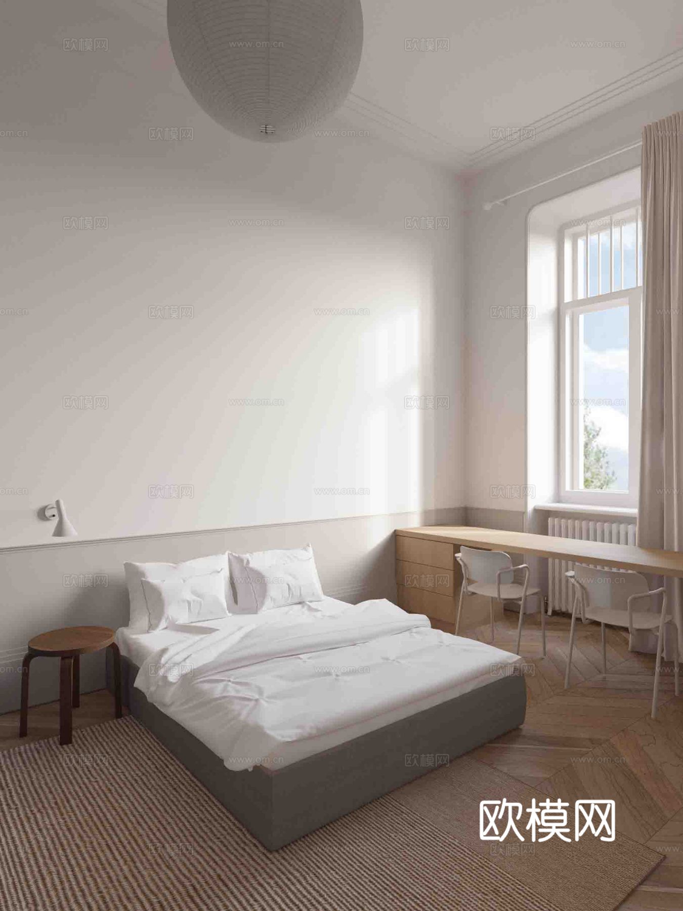 现代奶油风家装效果图客厅卧室餐厅 黑白灰极简效果图下载（渲染图10）