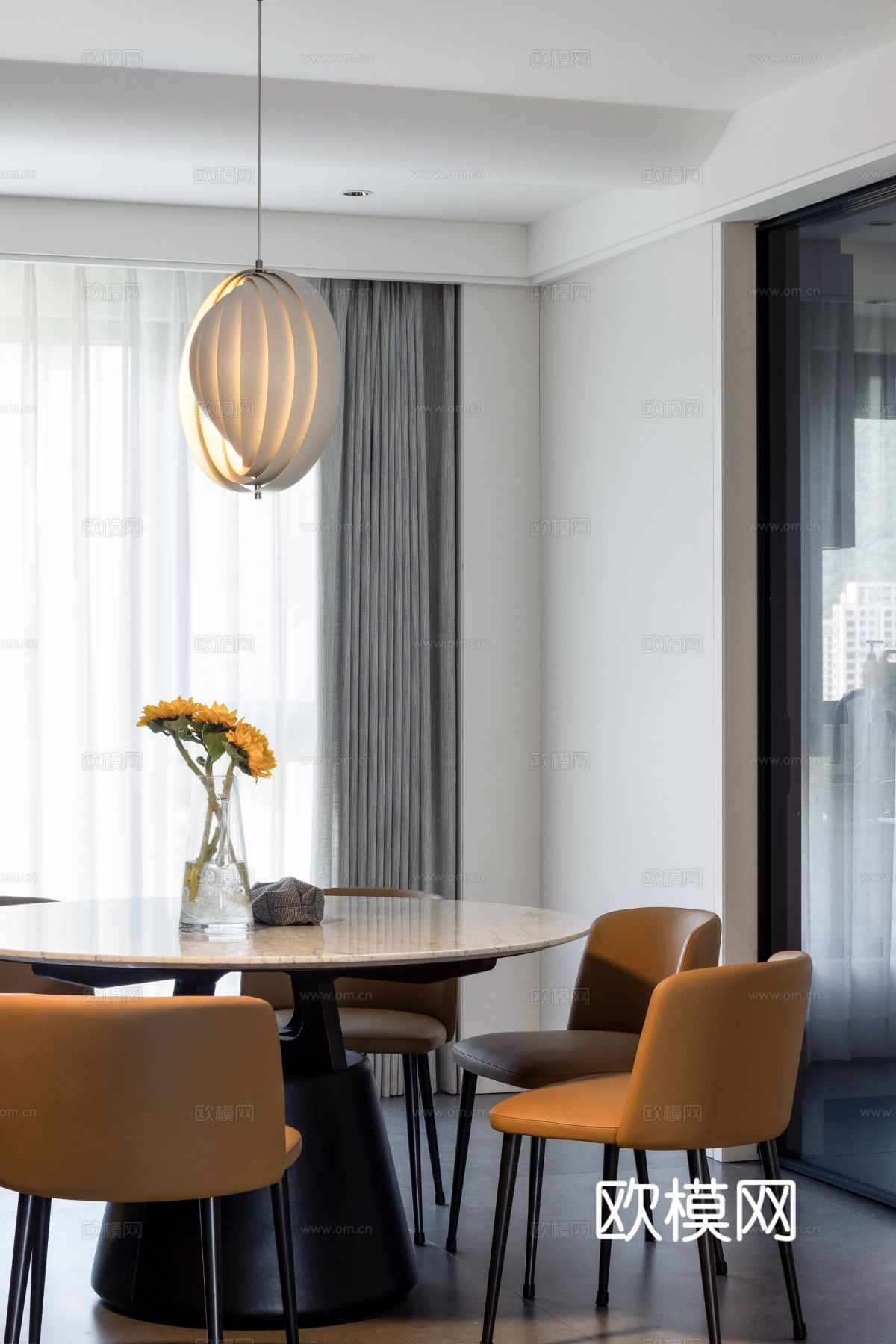 现代家装效果图客厅卧室餐厅 黑白灰极简效果图下载（渲染图6）