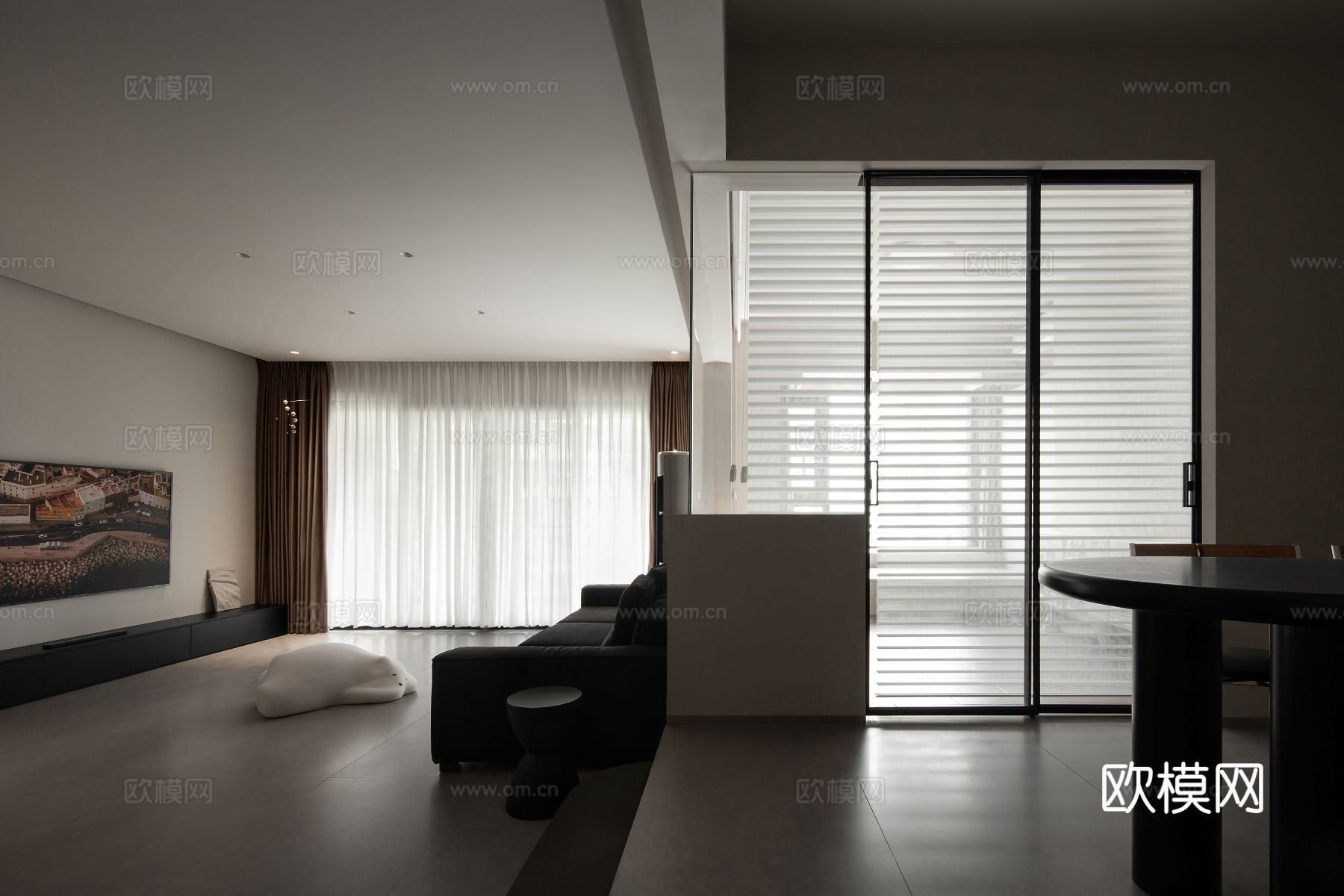 现代家装效果图 客厅卧室餐厅 高级黑白灰效果图下载（渲染图2）