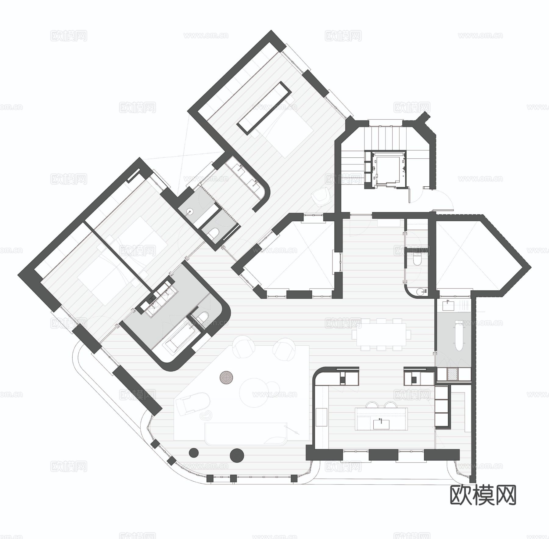 现代简约家装效果图 客厅卧室餐厅 黑白灰效果图下载（渲染图14）