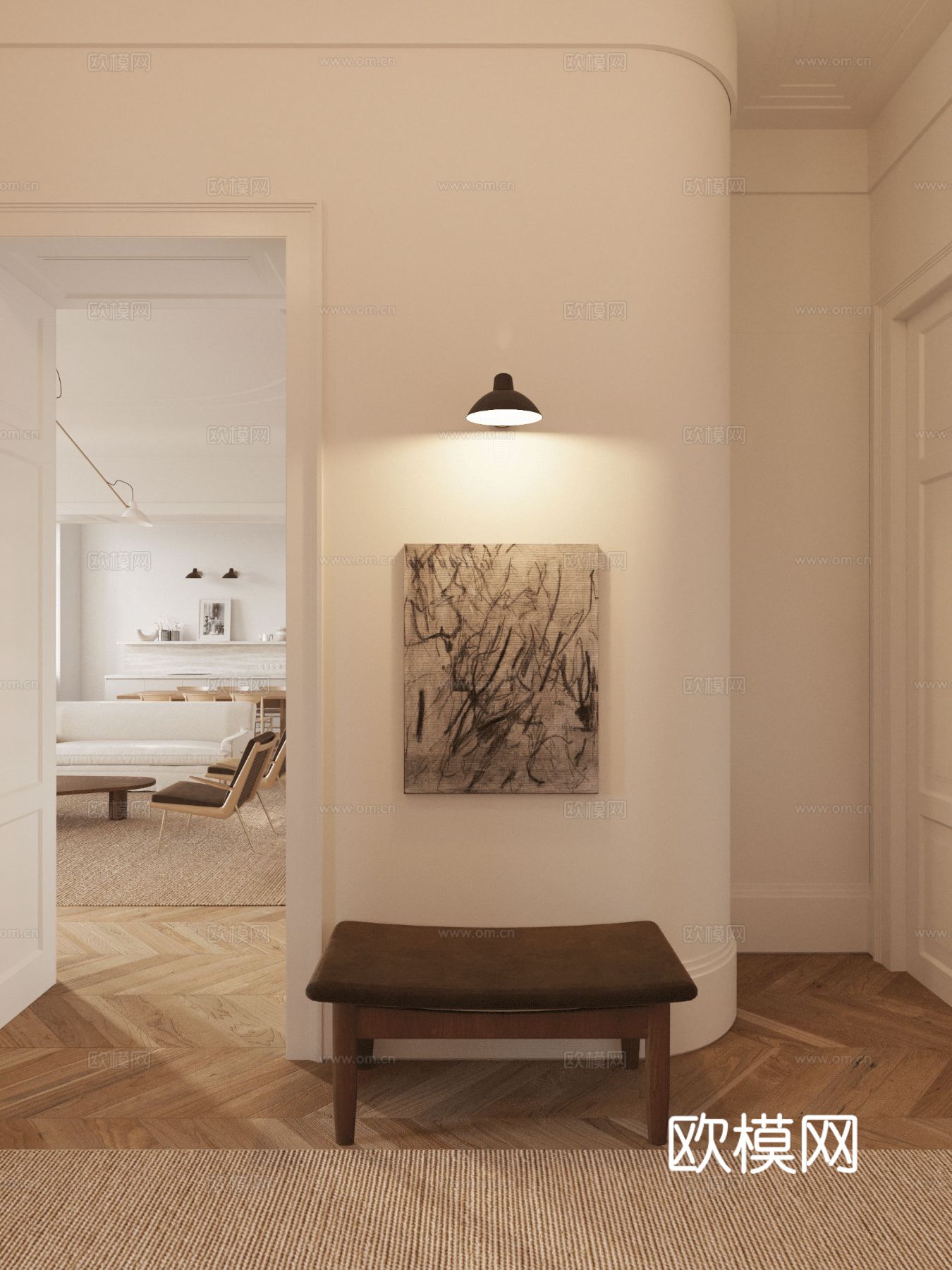 现代奶油风家装效果图客厅卧室餐厅 黑白灰极简效果图下载（渲染图4）