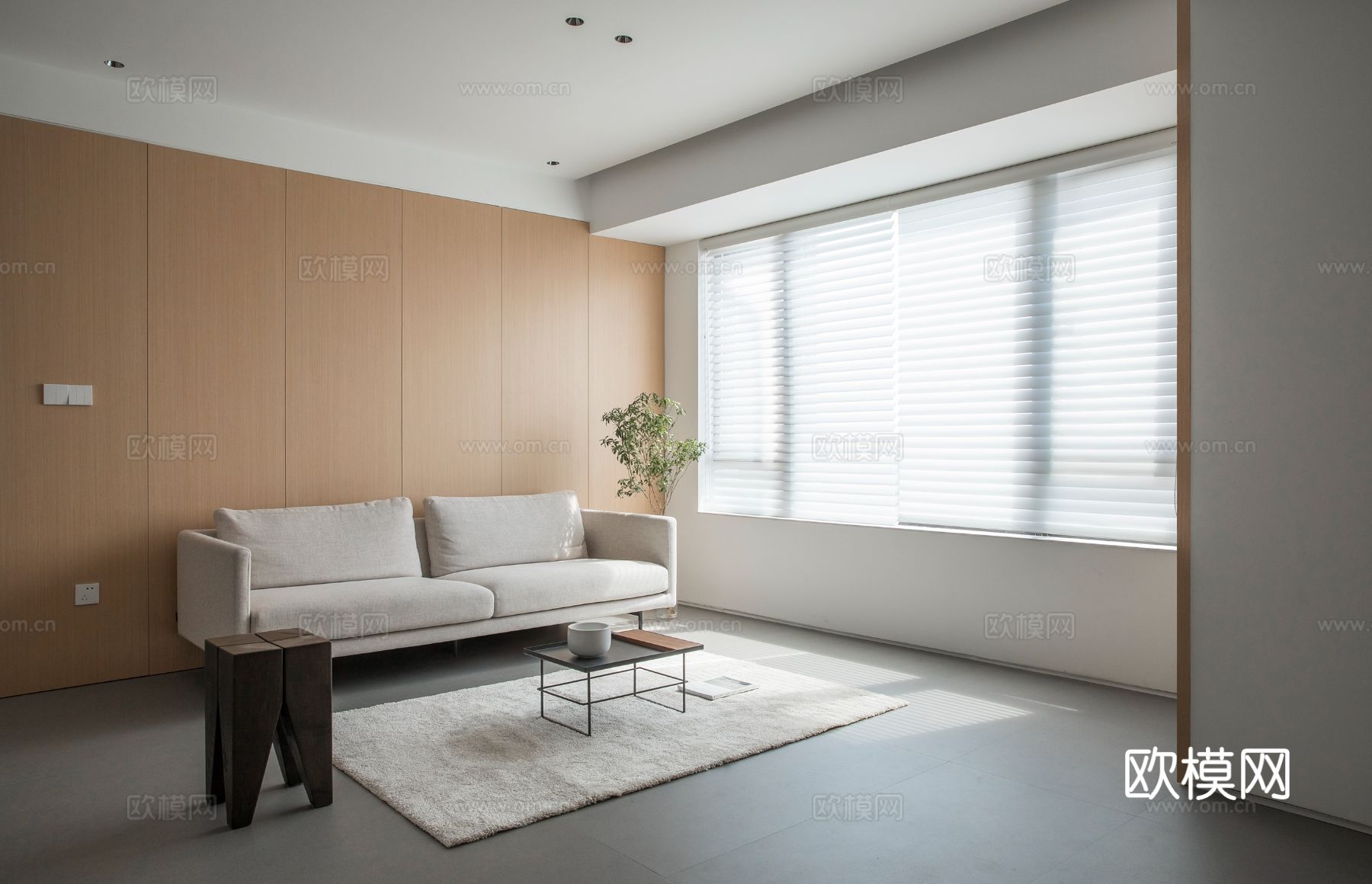 原木奶油风家装设计客厅卧室餐厅 高级灰  极简效果图下载（渲染图1）