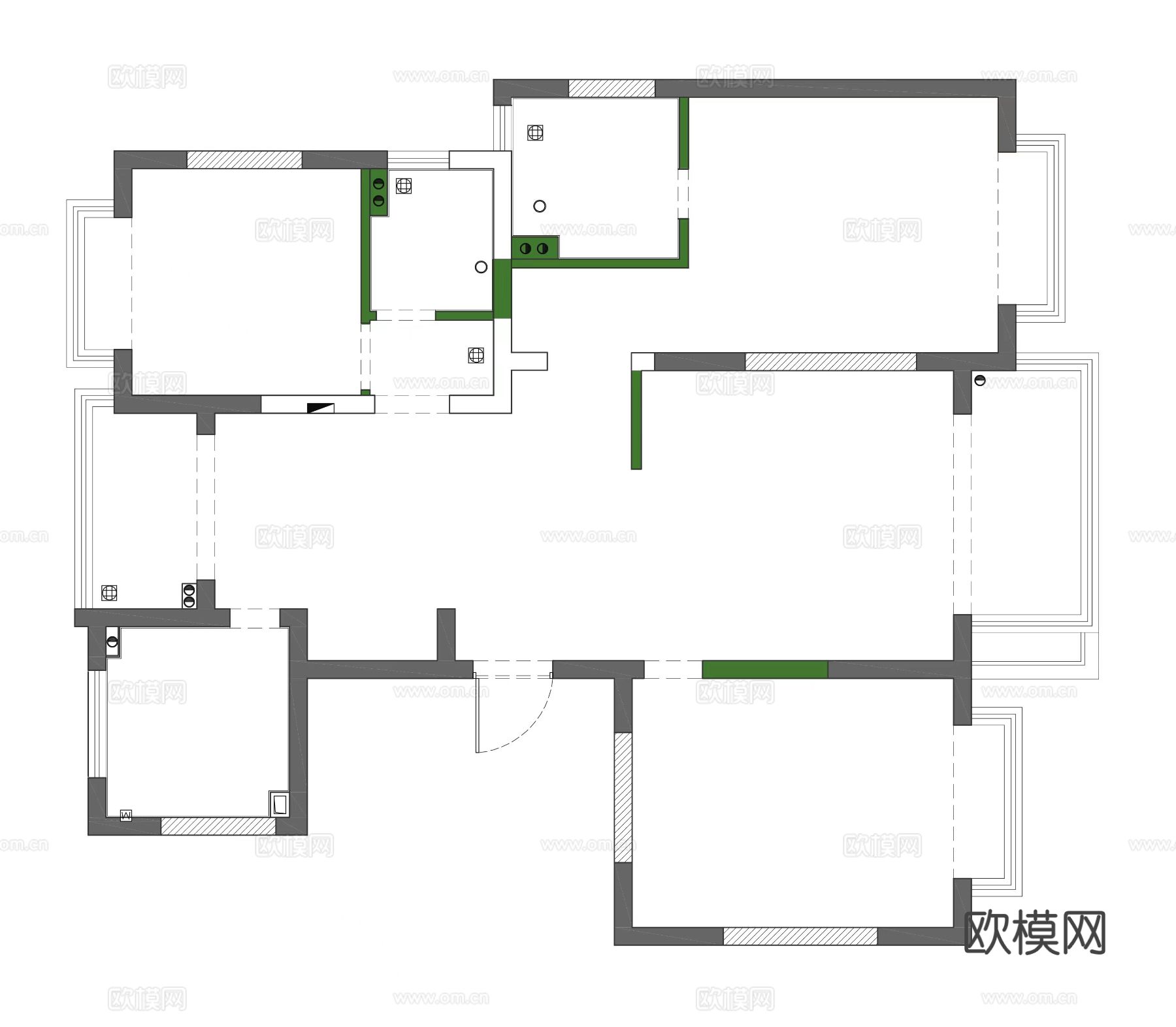 现代家装效果图 客厅卧室餐厅 高级黑白灰效果图下载（渲染图9）