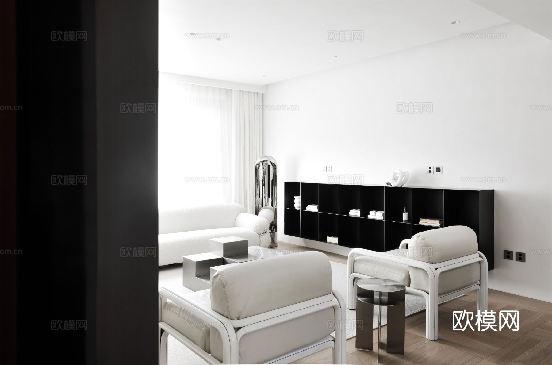 现代家装效果图 客厅卧室餐厅 高级黑白灰 纯净至简效果图下载（渲染图6）