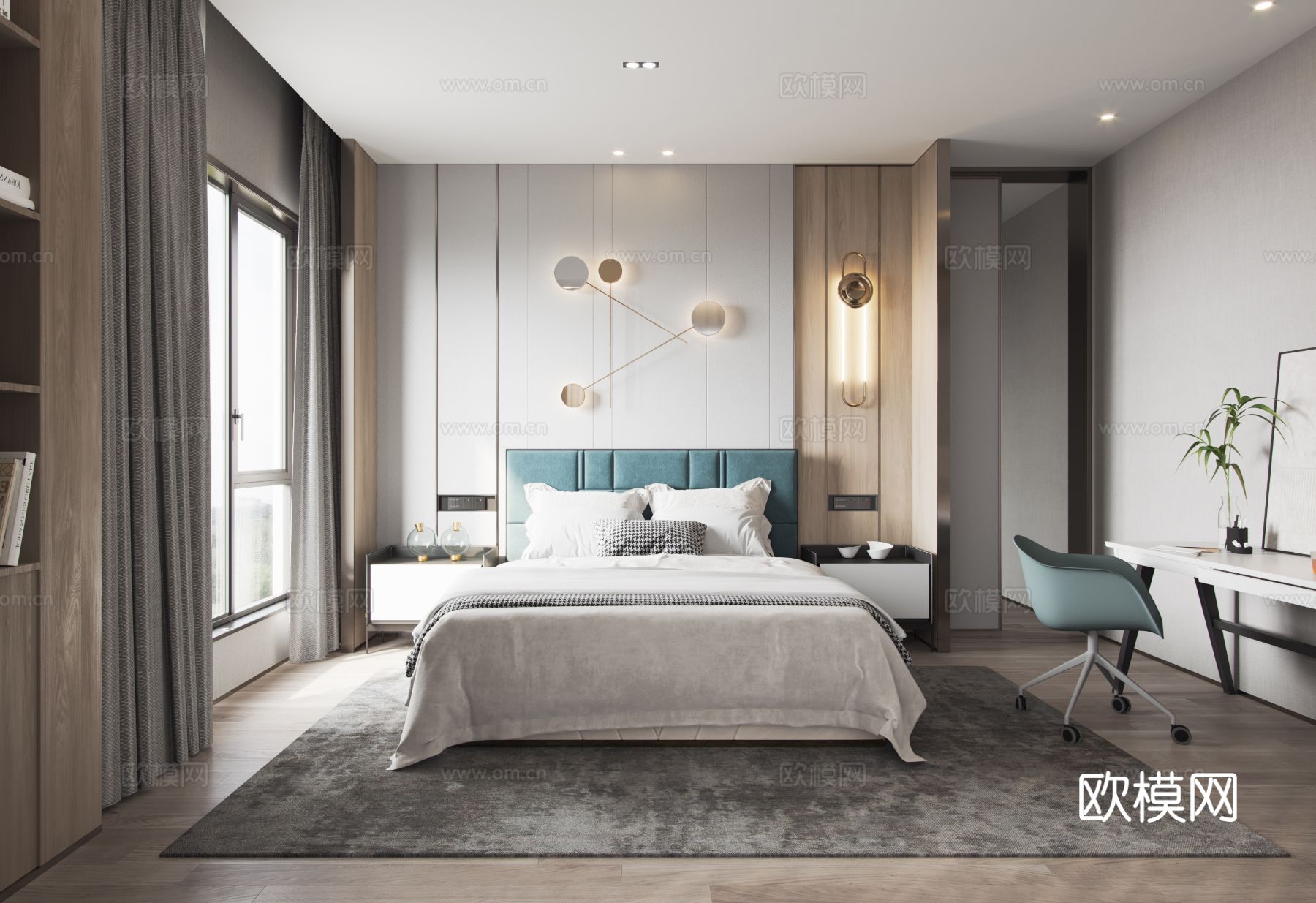 奶油风家装效果图客厅卧室餐厅 黑白灰极简效果图下载（渲染图20）