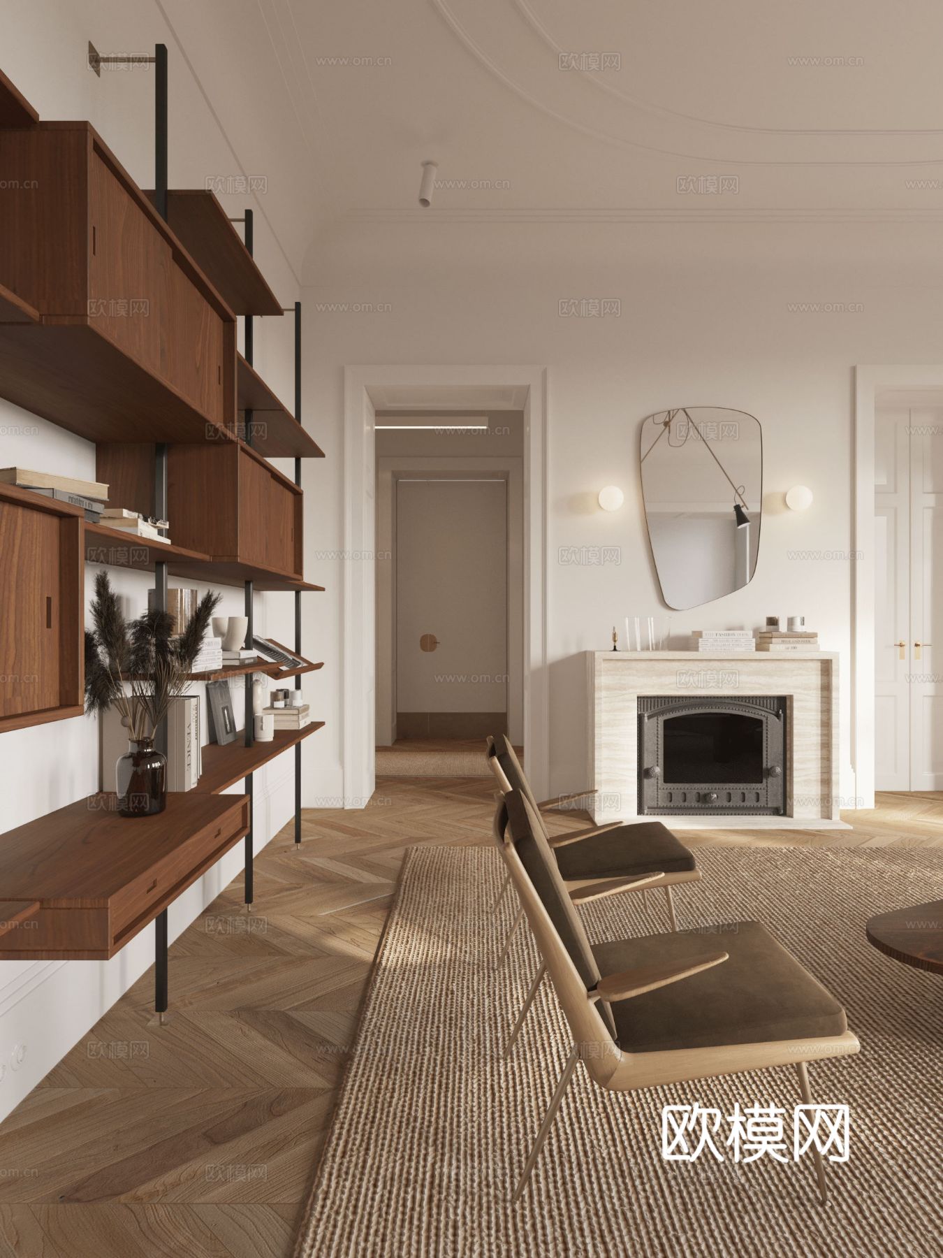 现代奶油风家装效果图客厅卧室餐厅 黑白灰极简效果图下载（渲染图13）