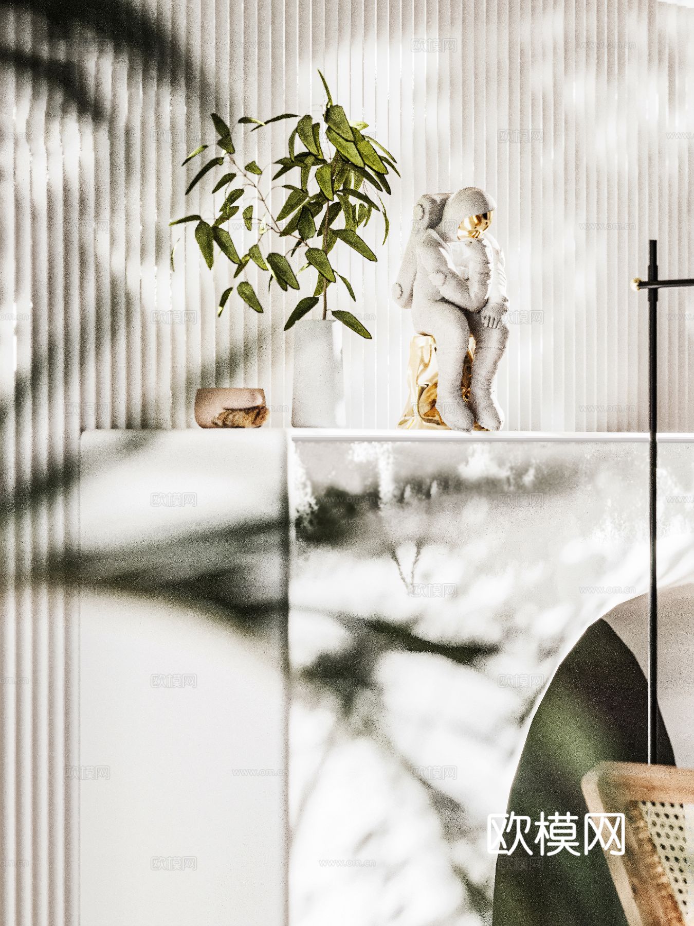 奶油风家装效果图客厅卧室餐厅 黑白灰极简效果图下载（渲染图6）