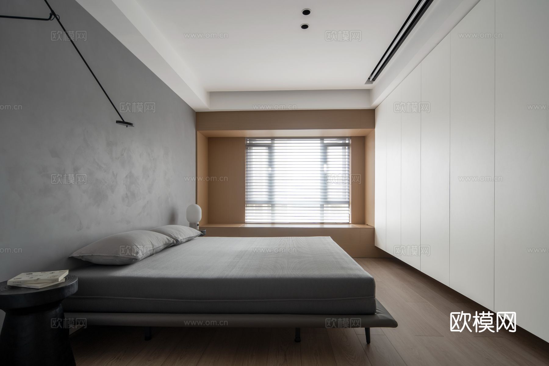 现代家装效果图客厅卧室餐厅 黑白灰极简效果图下载（渲染图2）