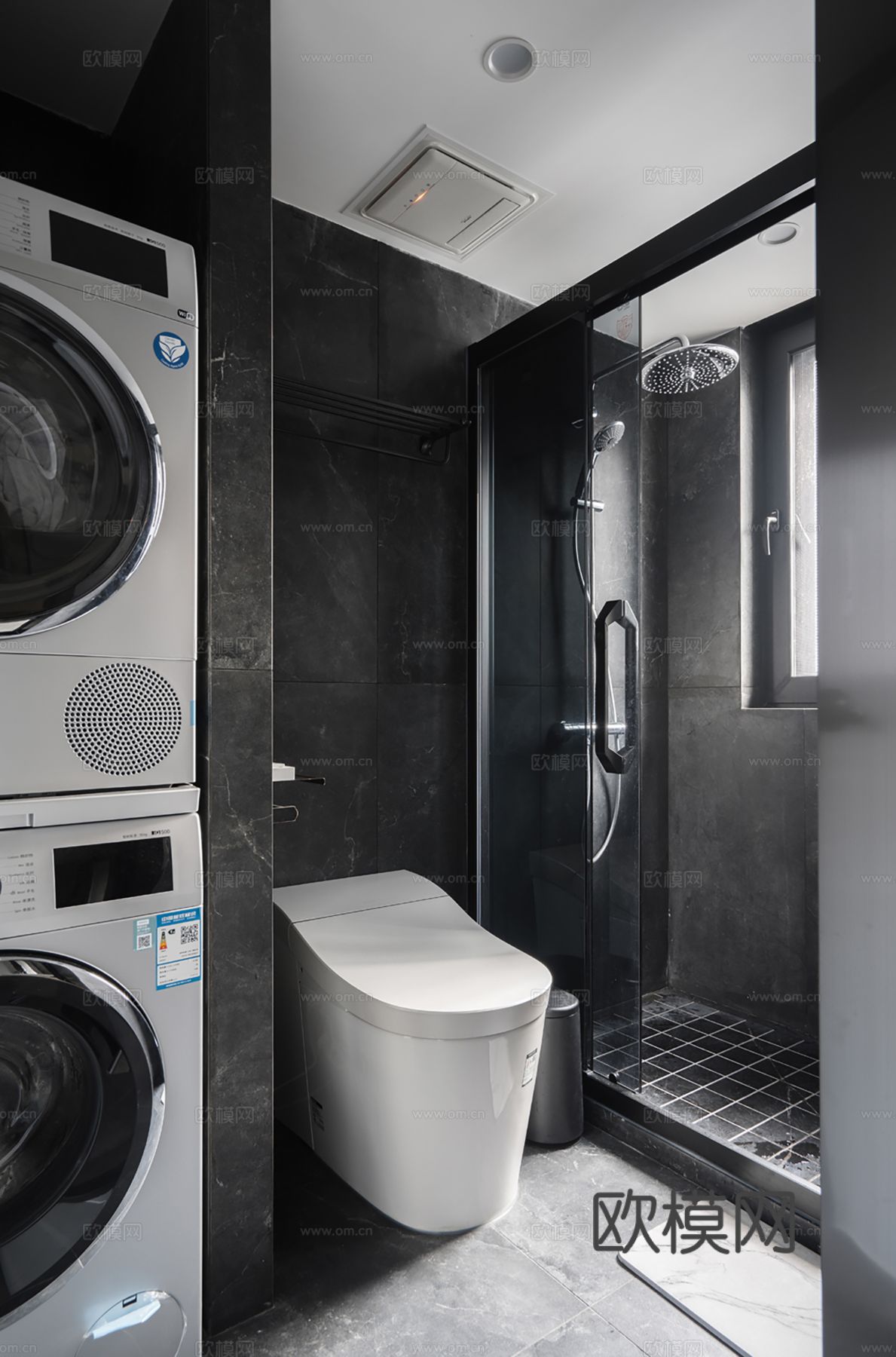 现代家装效果图客厅卧室餐厅黑白灰效果图下载（渲染图10）