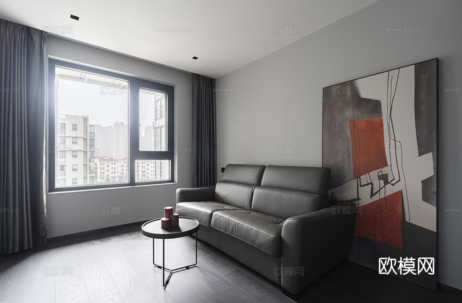 现代家装效果图客厅卧室餐厅黑白灰效果图下载（渲染图7）