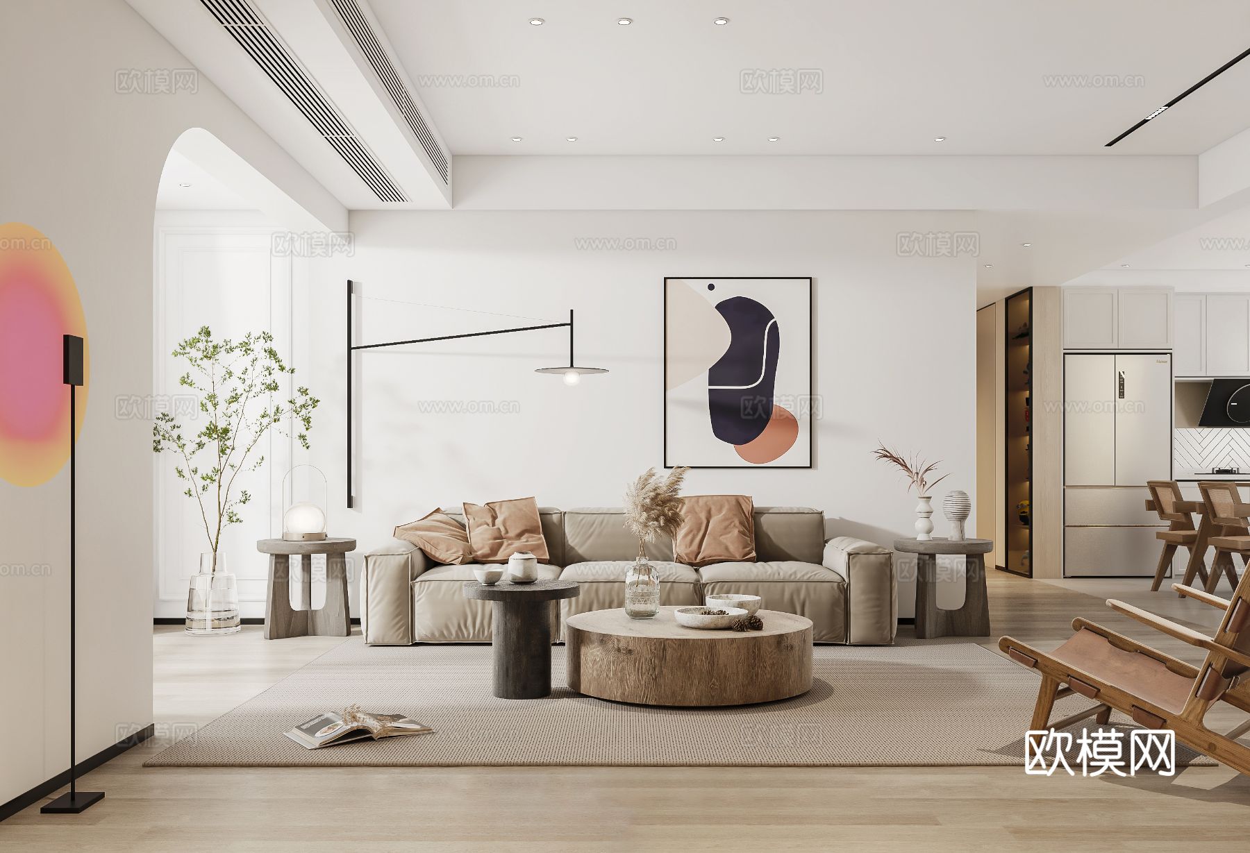 奶油风家装效果图客厅卧室餐厅 黑白灰极简效果图下载（渲染图1）