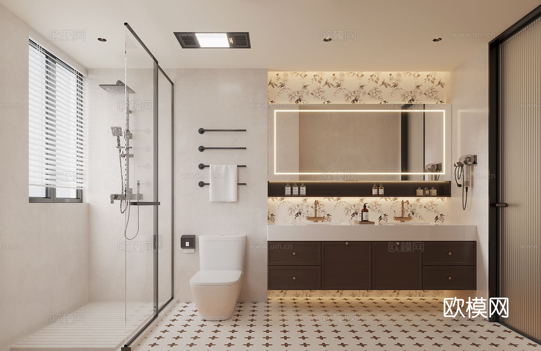 美式复古客餐厅 主卧 卫生间效果图下载（渲染图3）