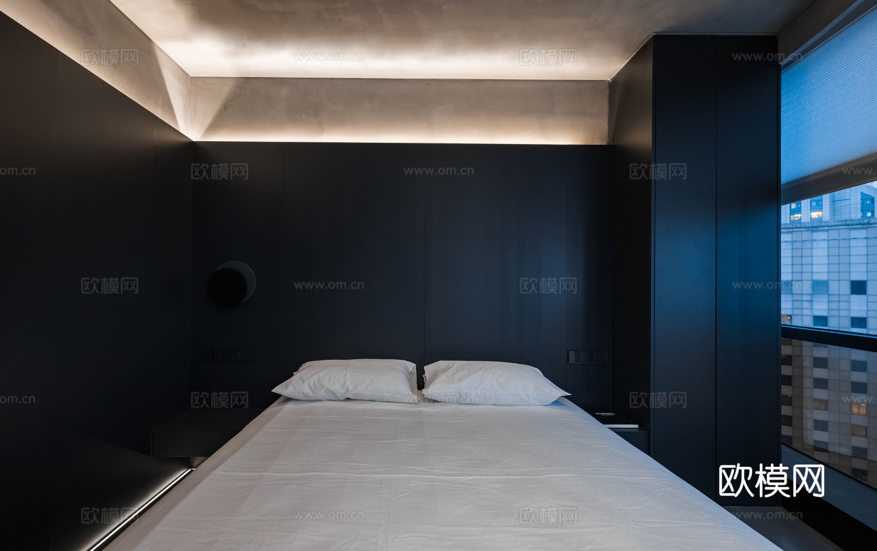 现代家装效果图客厅卧室餐厅 黑白灰极简效果图下载（渲染图9）