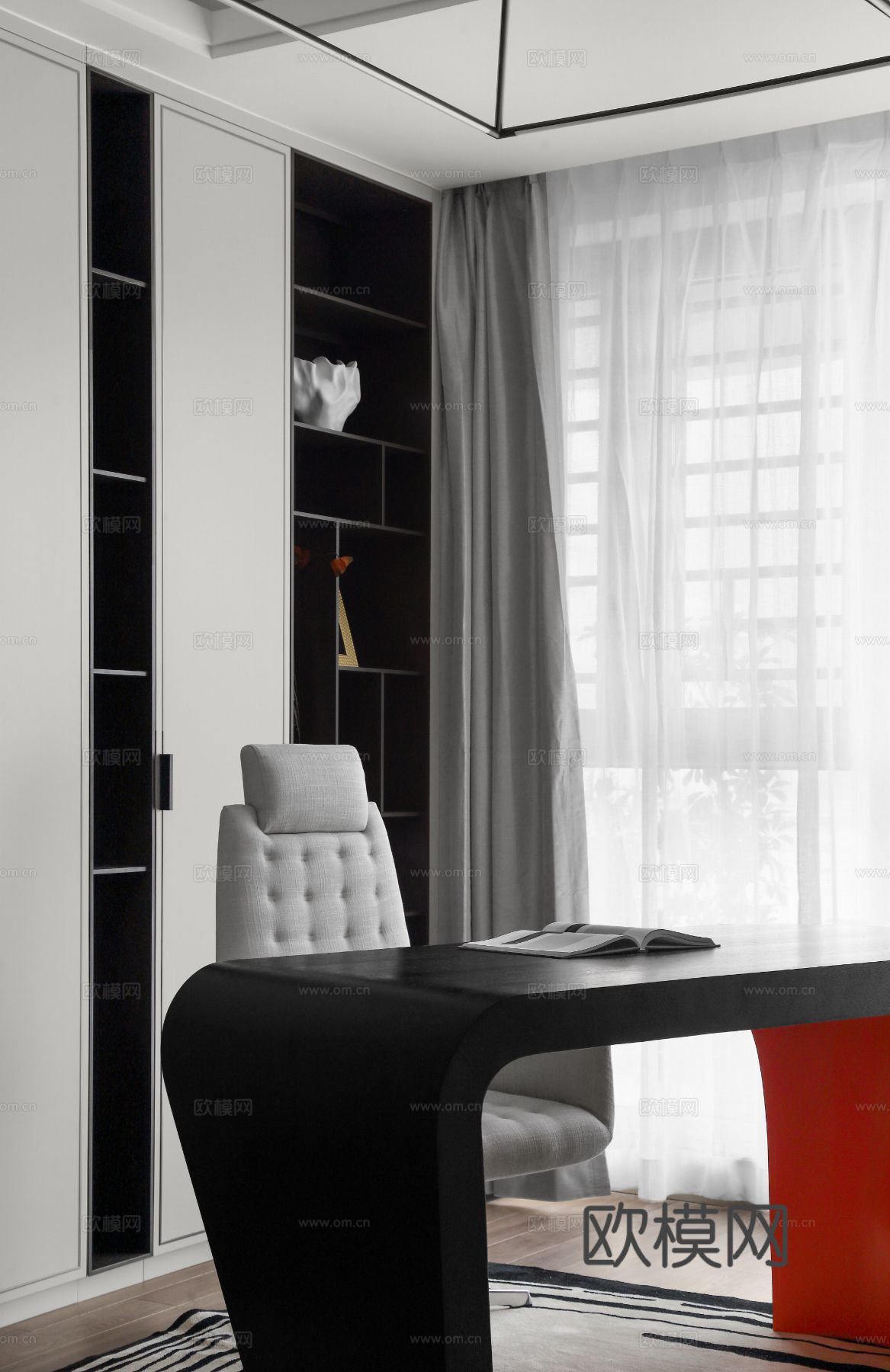 现代家装效果图 客厅卧室餐厅 高级黑自灰效果图下载（渲染图1）