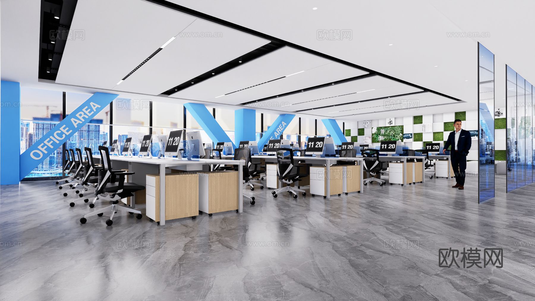 现代办公区效果图下载（渲染图2）