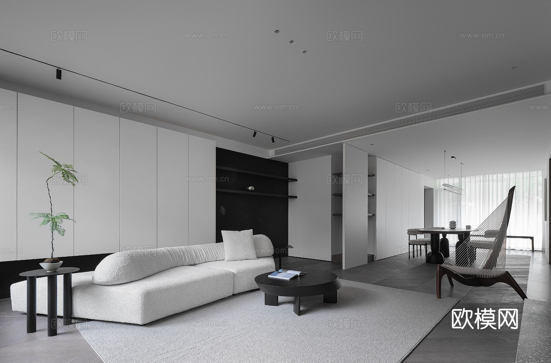 现代家装效果图 客厅卧室餐厅 高级黑白灰效果图下载（渲染图4）