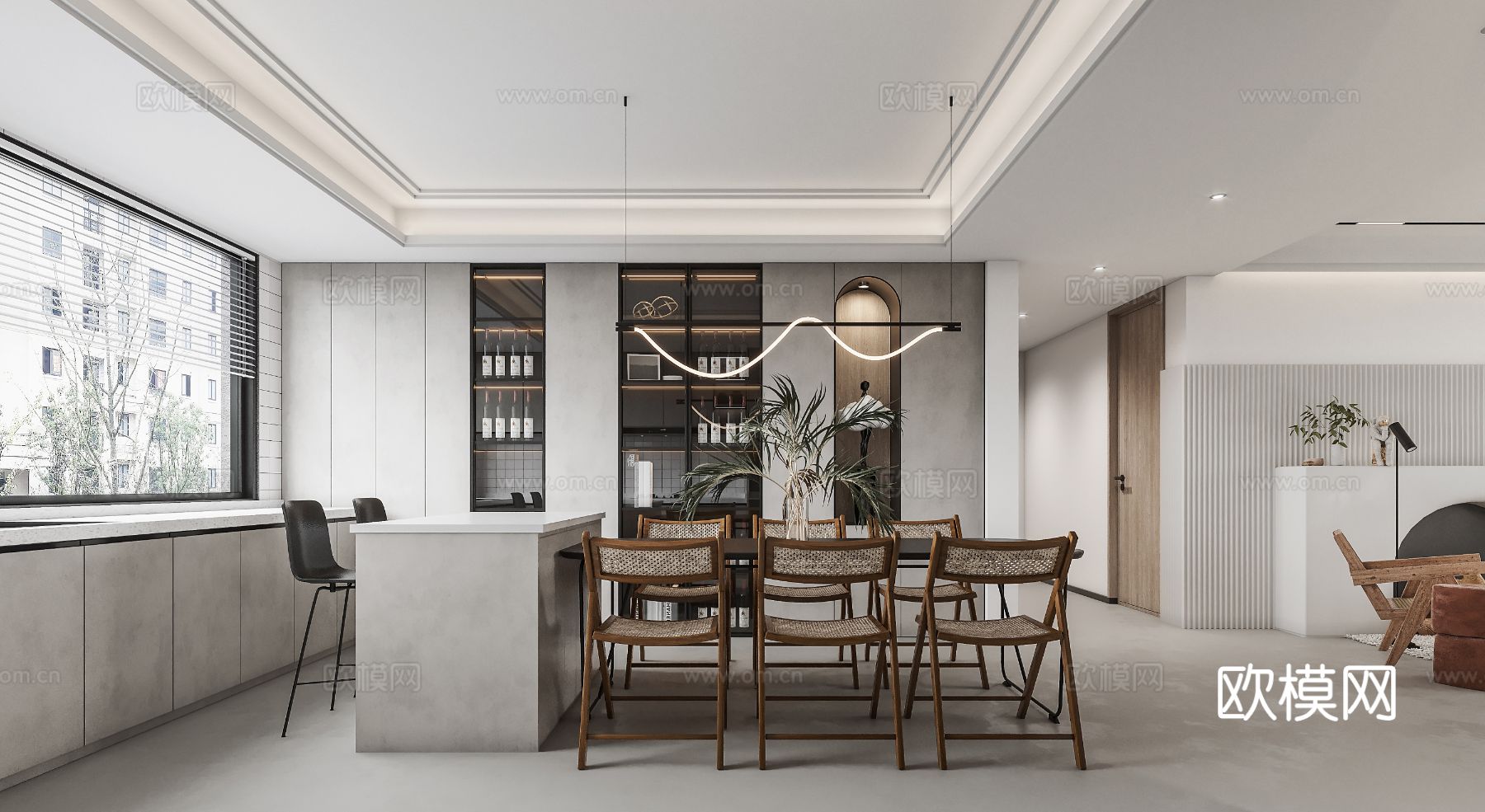 奶油风家装效果图客厅卧室餐厅 黑白灰极简效果图下载（渲染图2）