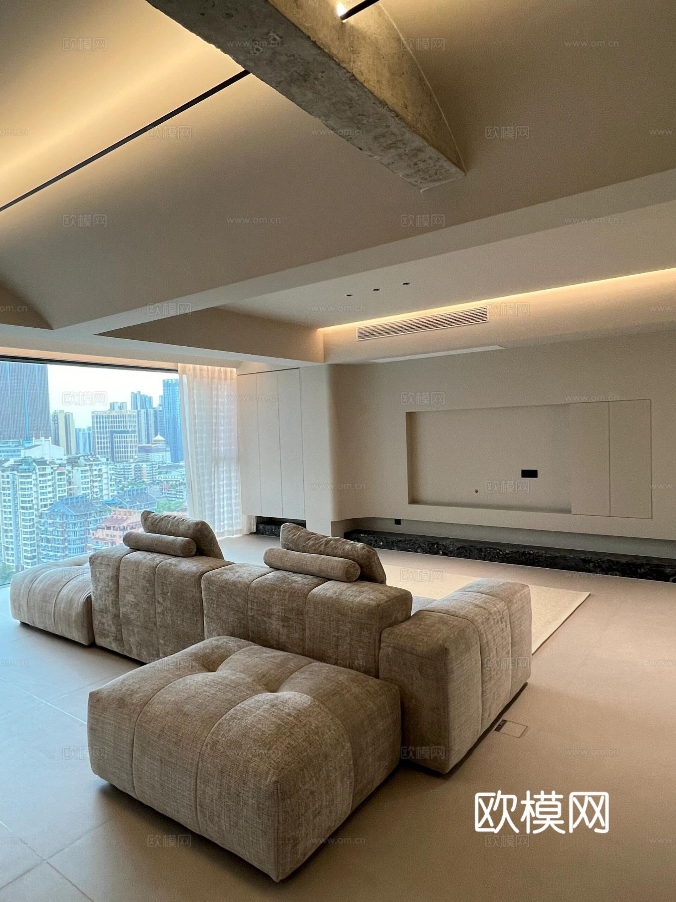 现代家装设计 客厅卧室餐厅 黑白灰 公寓效果图下载（渲染图2）