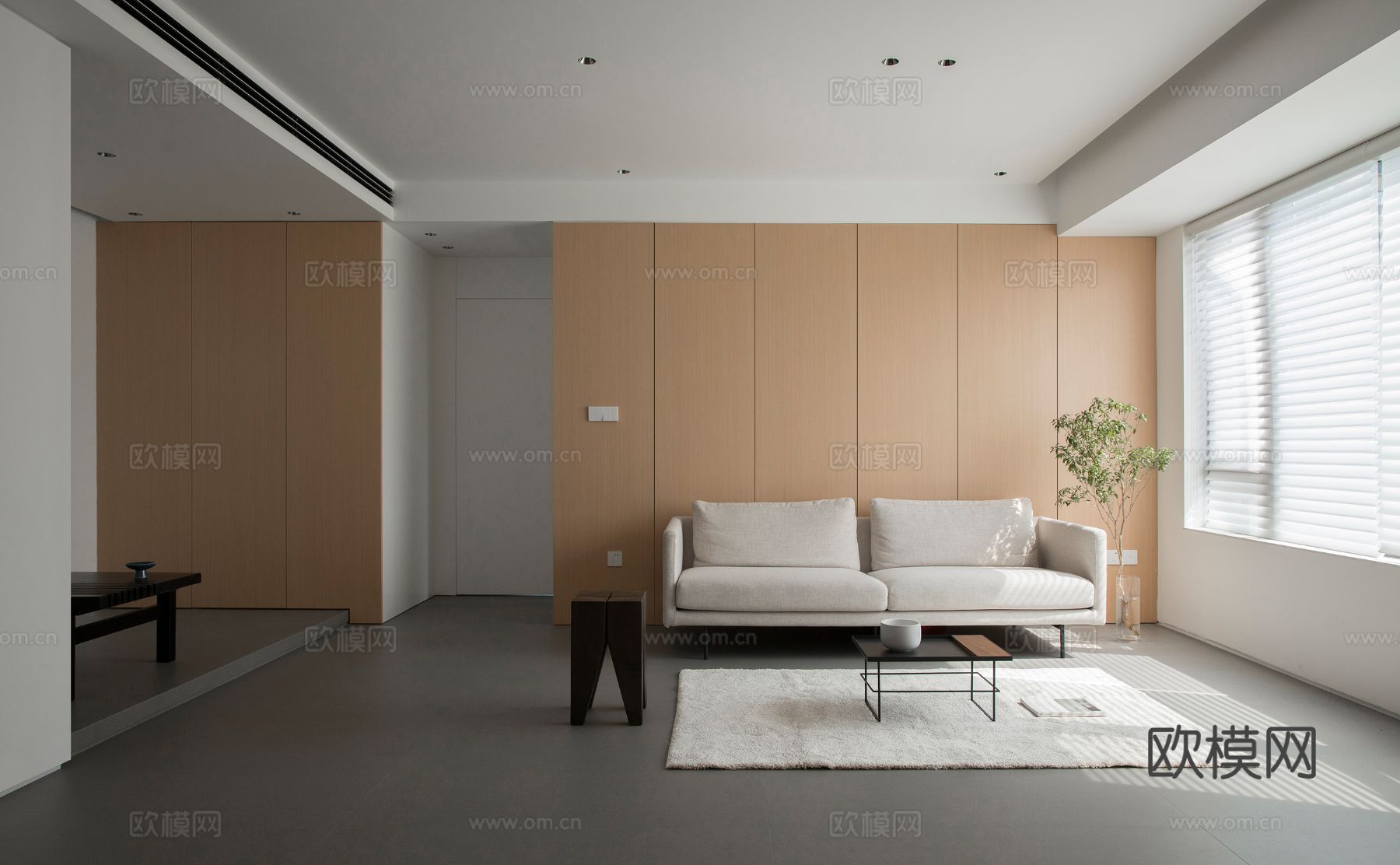 原木奶油风家装设计客厅卧室餐厅 高级灰  极简效果图下载（渲染图3）