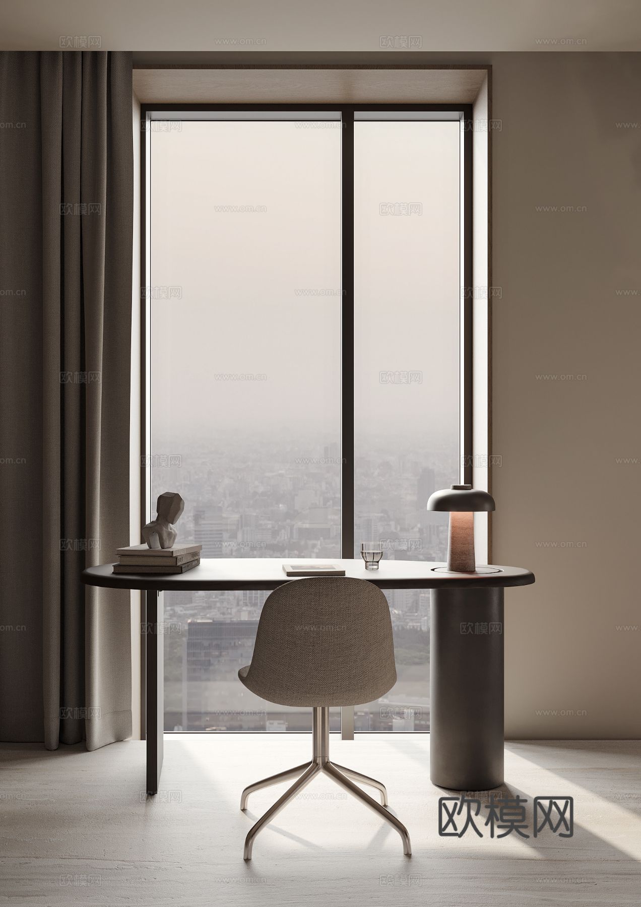 现代简约家装效果图 客厅卧室餐厅 黑自灰效果图下载（渲染图7）