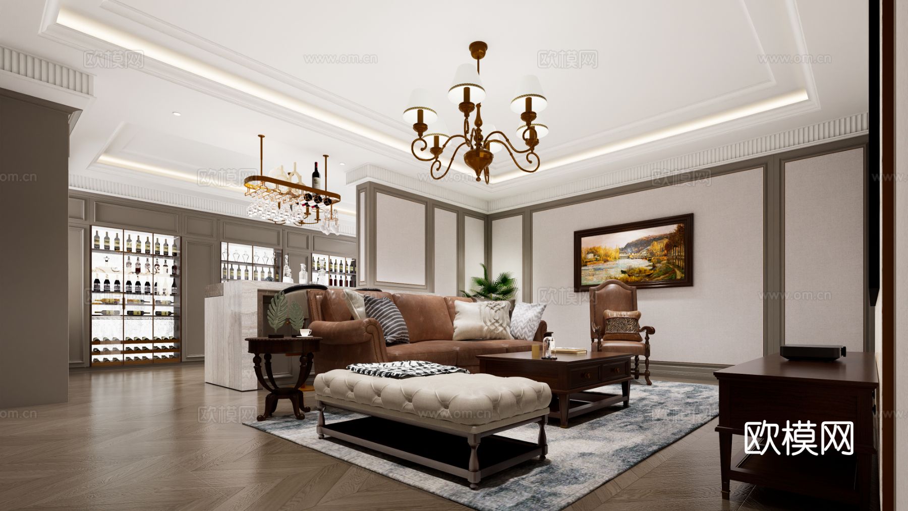 美式别墅空间效果图下载（渲染图5）