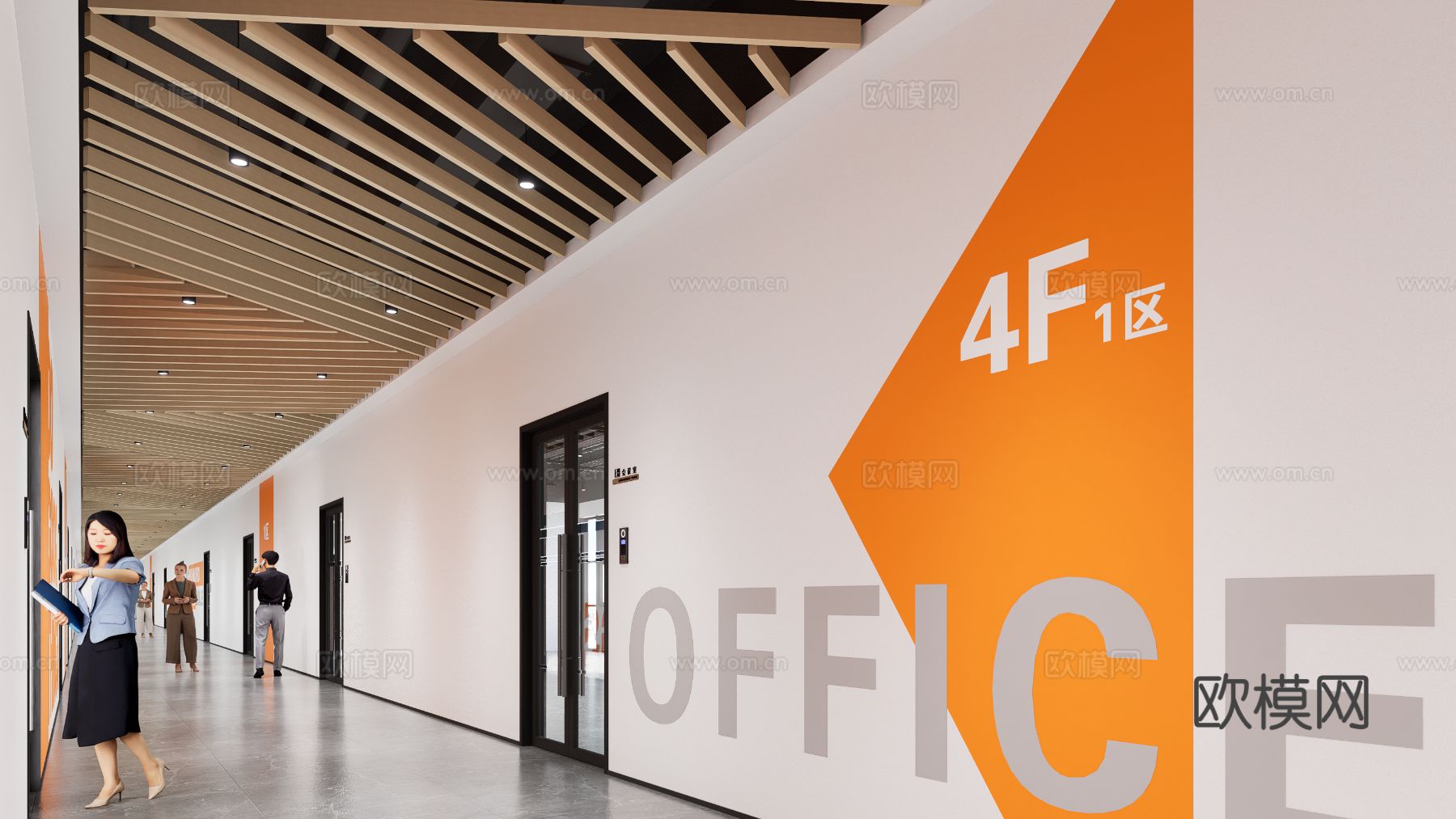 现代办公走廊效果图下载（渲染图2）