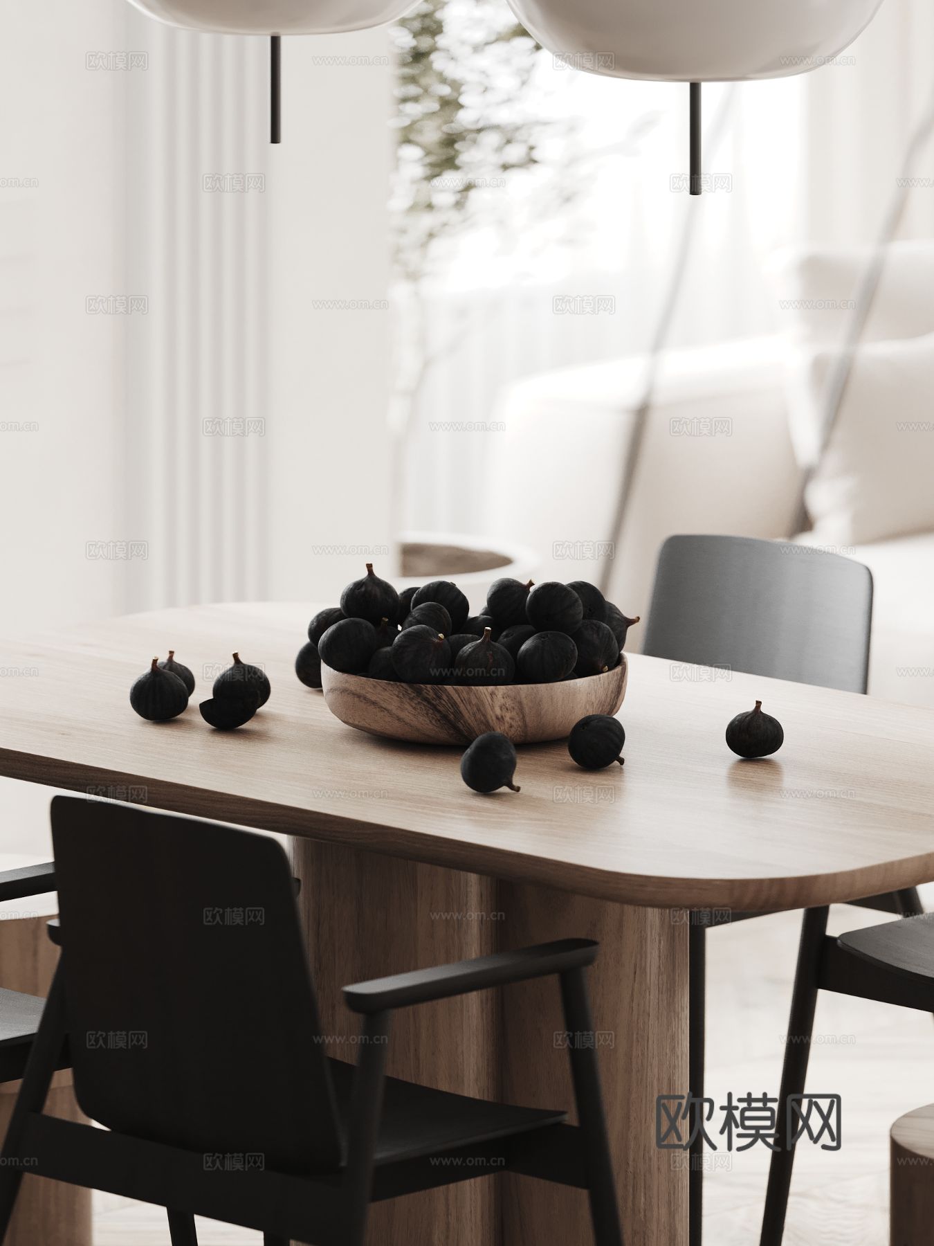 现代奶油风家装效果图客厅卧室餐厅 黑白灰极简效果图下载（渲染图4）