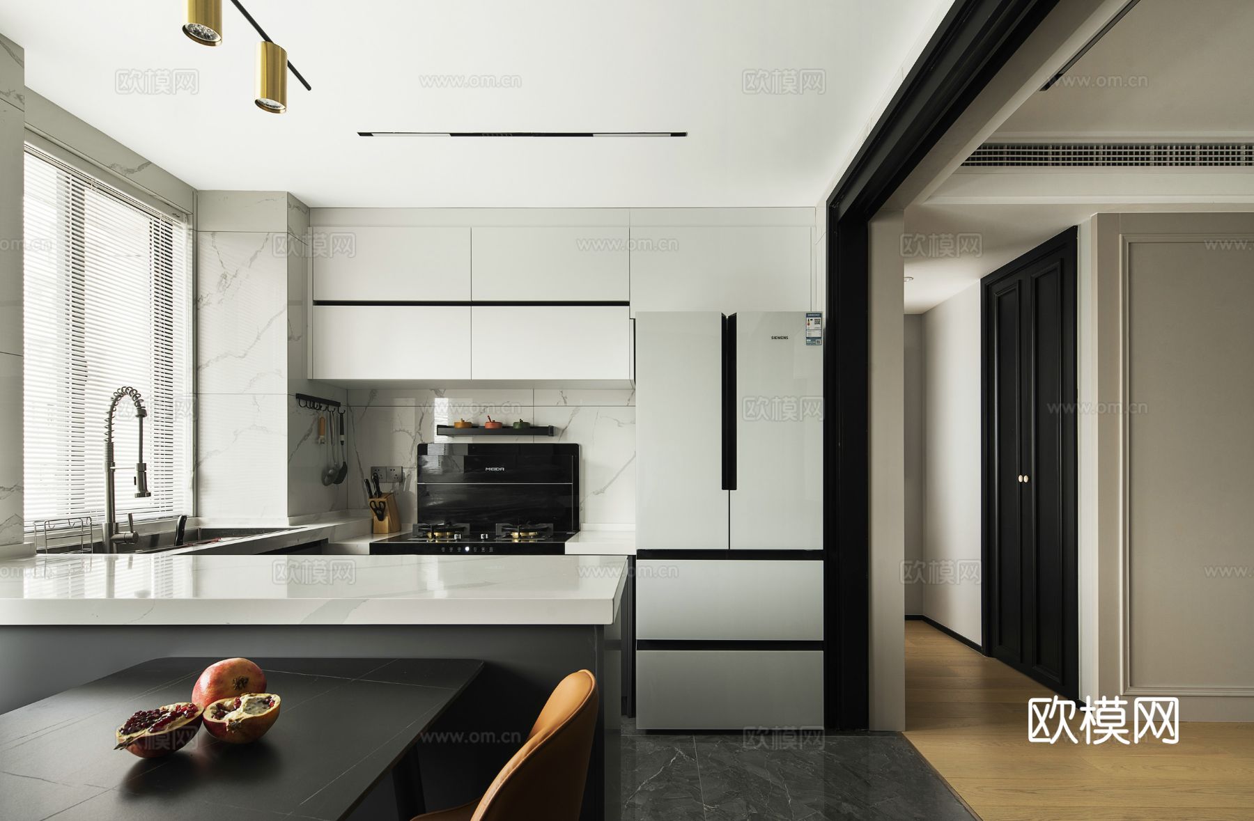 现代家装设计 客厅卧室餐厅 黑白灰 公寓效果图下载（渲染图16）
